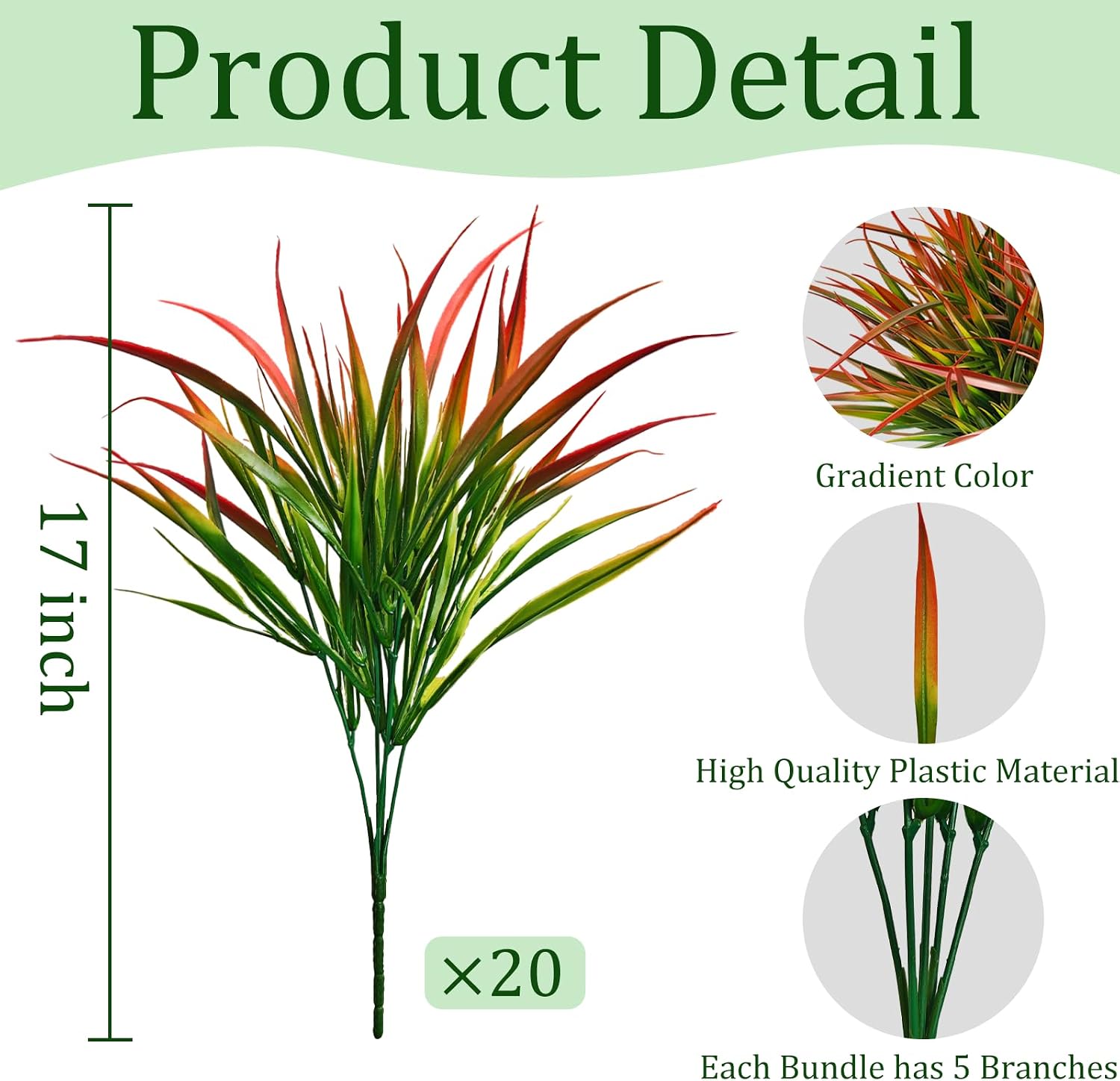Artificial Plants Outdoor Fake Grass UV Resistant Faux Outdoor Plant / Red / Set of 20