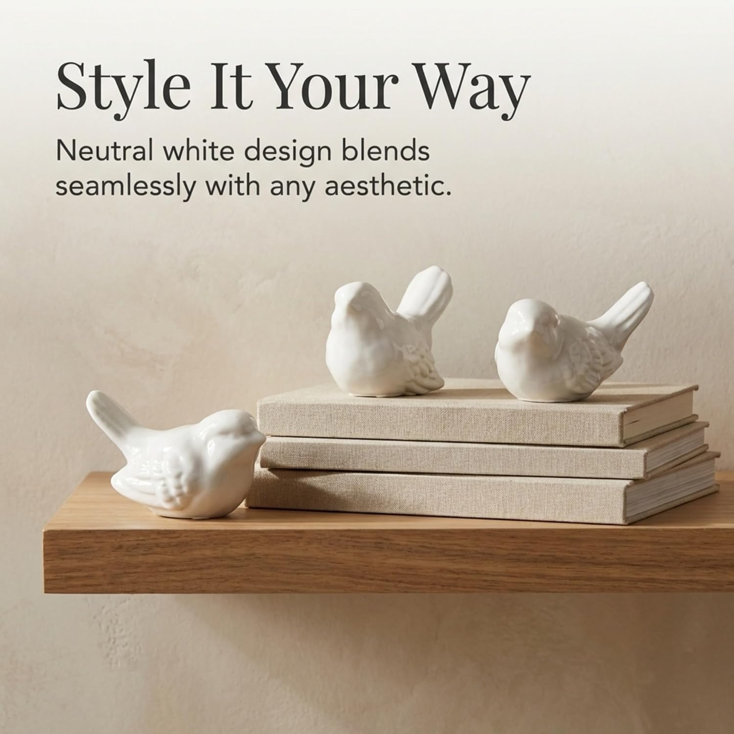 Ceramic Bird Figurines / White / Set of 3