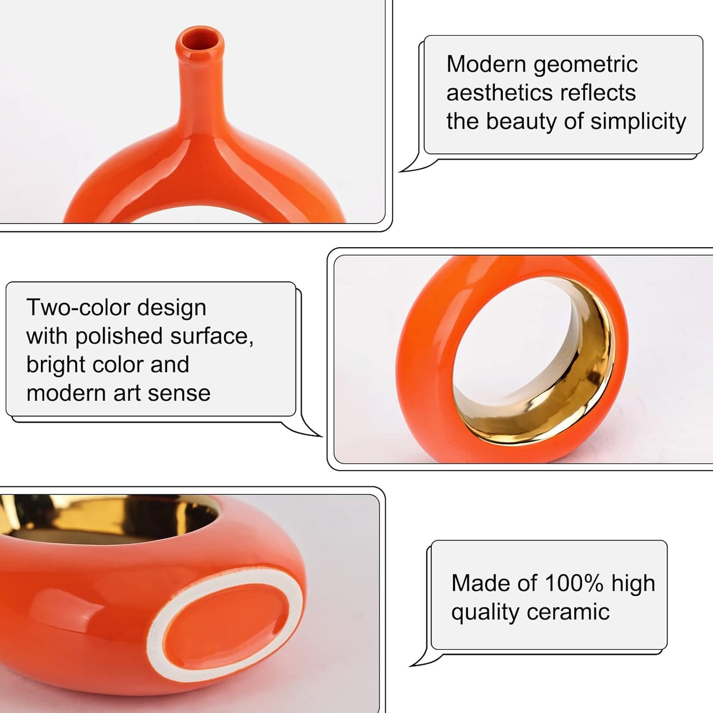 Vase Ceramic Orange Vases Home Decor / Orange and Gold