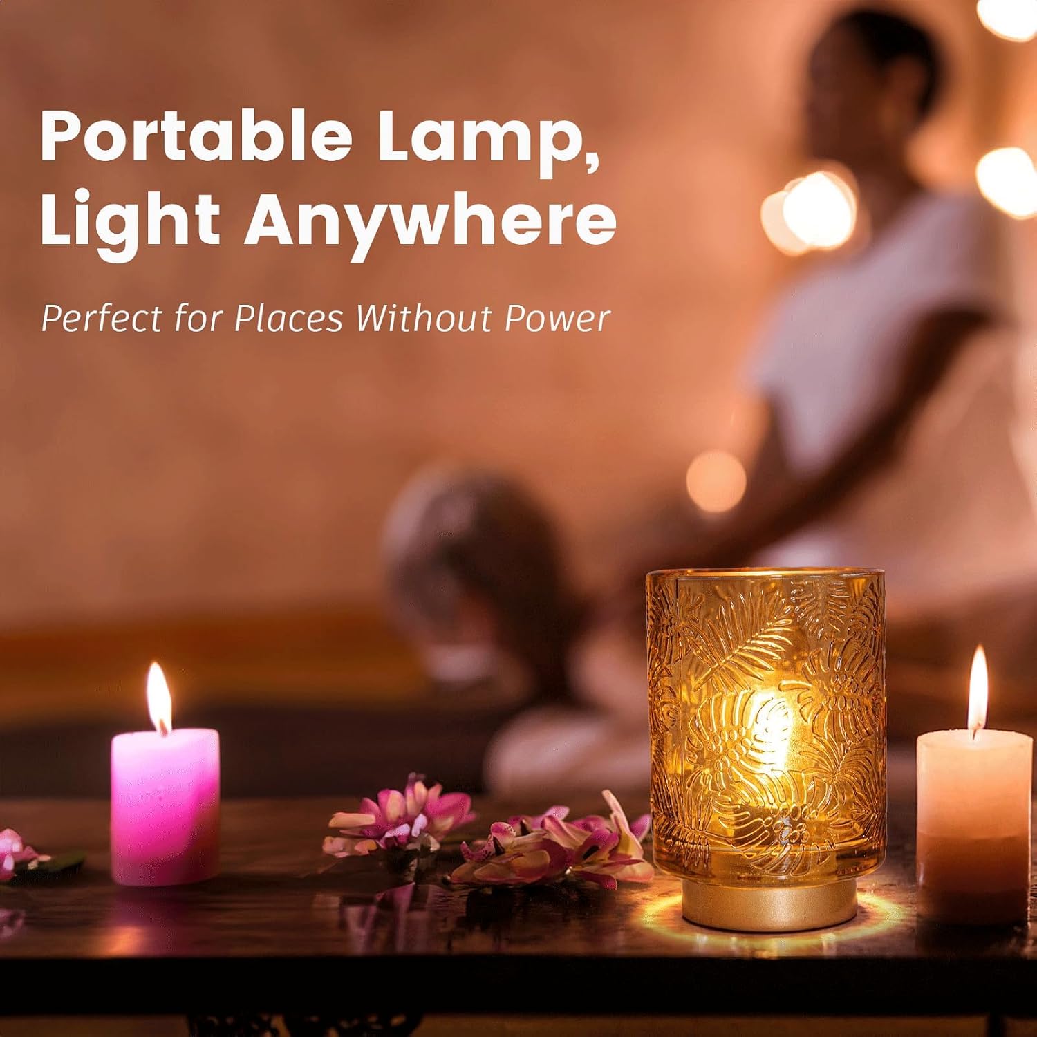 Small Battery Operated Lamp-Portable Cordless Table Lamps / Golden Amber