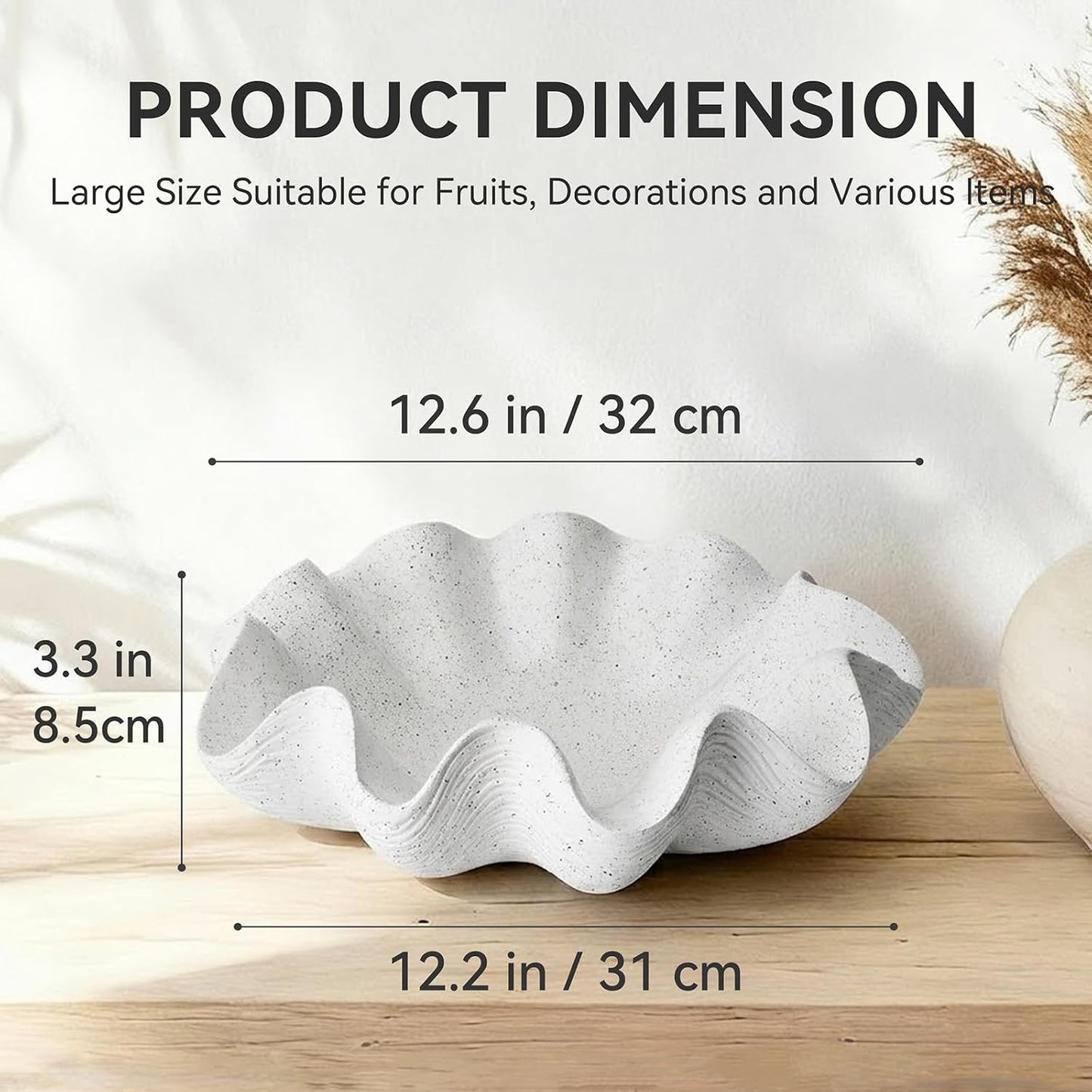 Scalloped Decorative Bowl Home Decor / Artificial Stone White