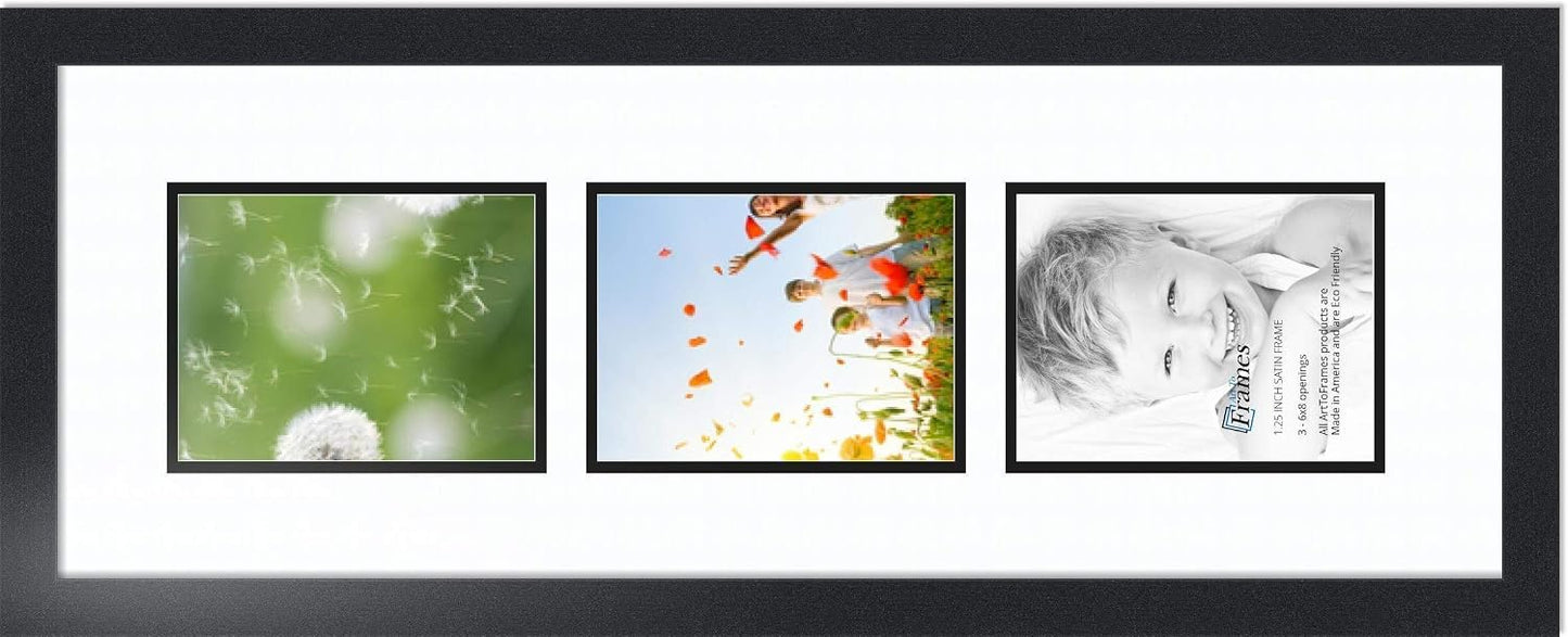 ArtToFrames Double-Multimat-866-61/89-FRBW26079 Collage Photo Frame Double Mat with 3-6x8 Openings and Satin Black
