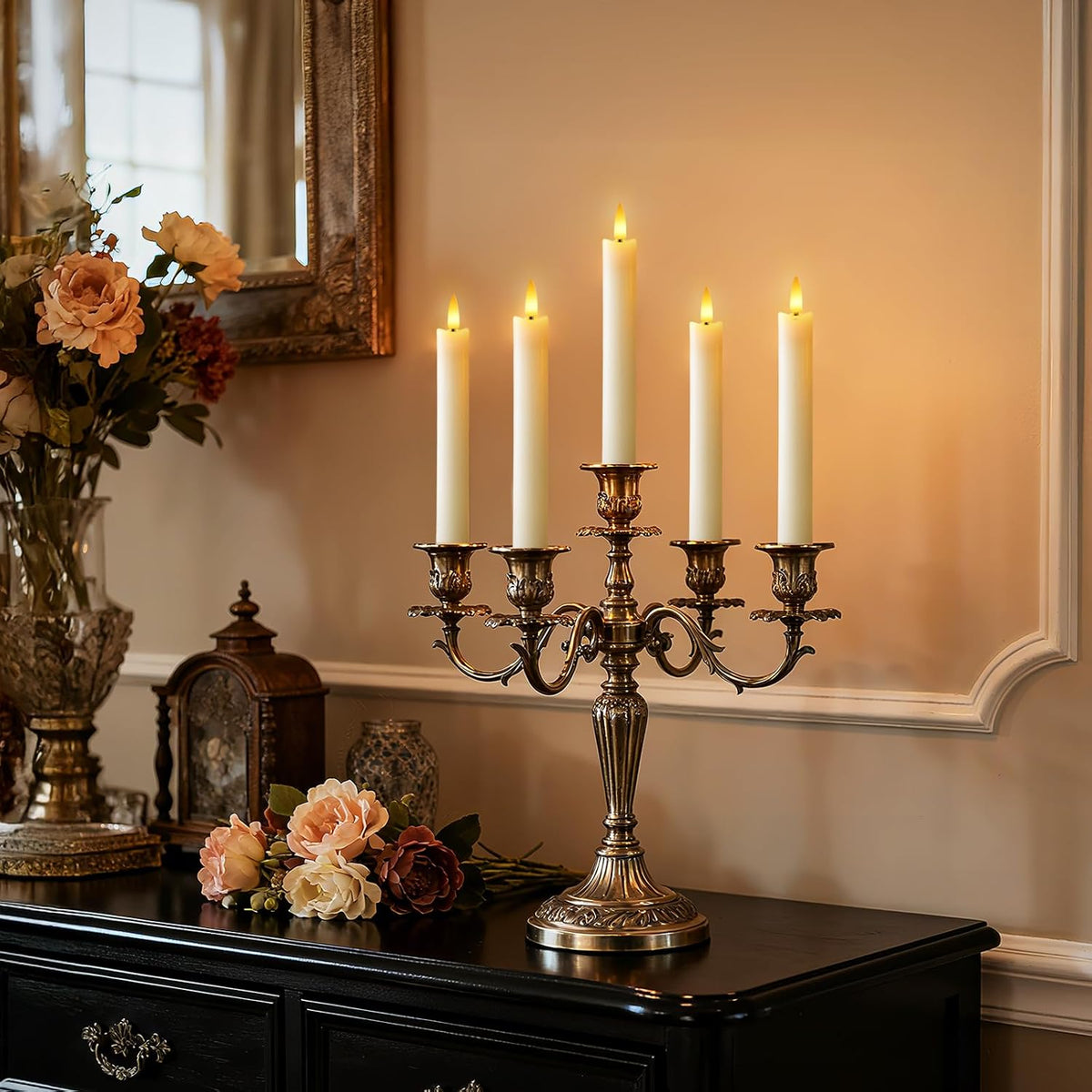 7 Inches Flameless Taper Candles with Remote Timer, Real Wax Ivory Short Led Candlesticks, 3D Wick Light Battery