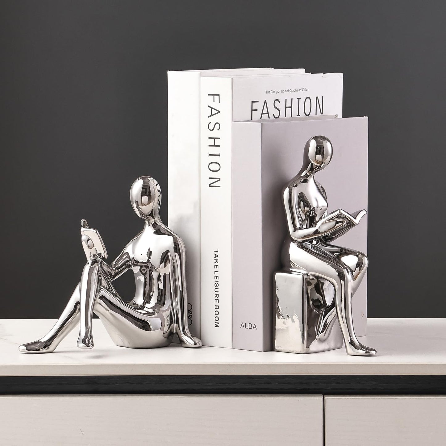 Ceramic Decorative Bookends / Silver