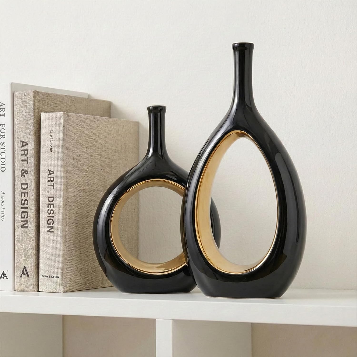 Vase Ceramic Black Vases Home Decor / Black and Gold