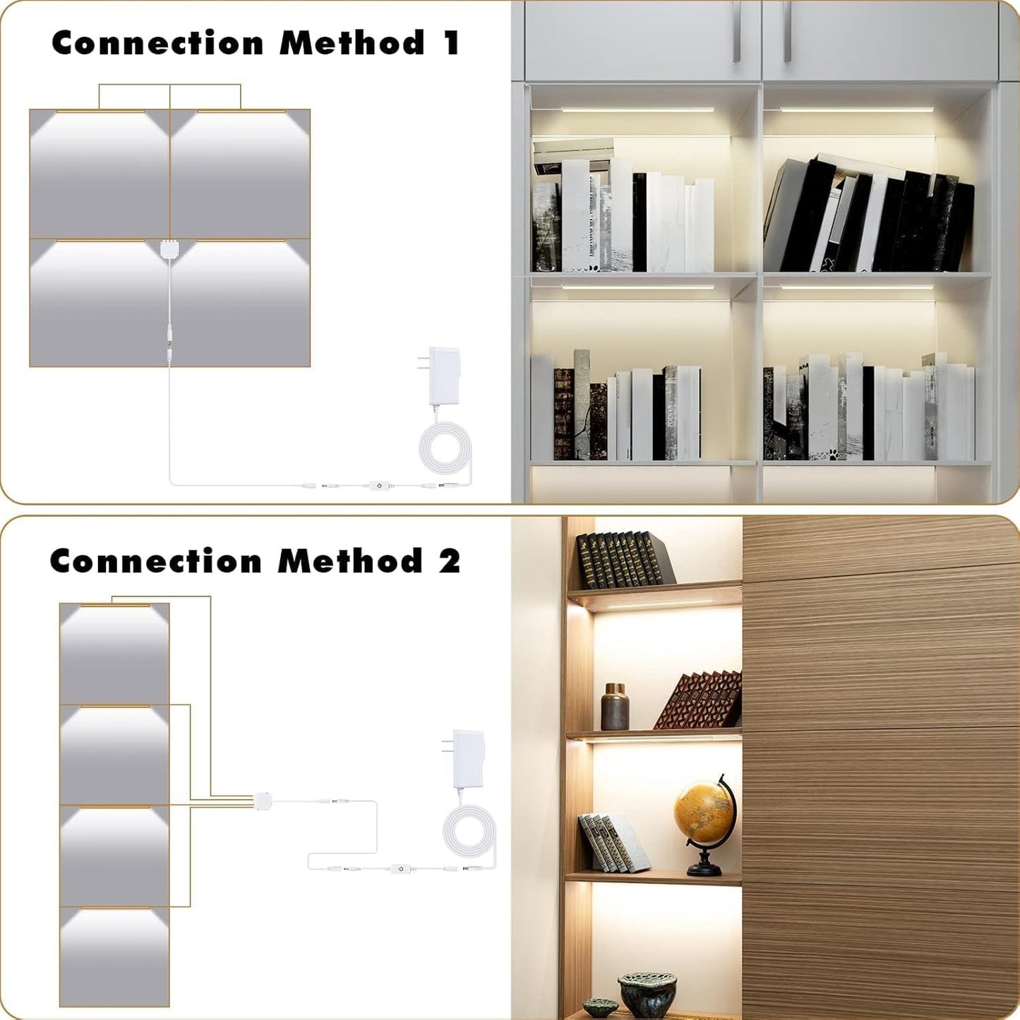 JUSJUBR Black LED Shelf Lights, Display Cabinet Lights with Memory Function, 4 Pack x12 Inch Display Lights for
