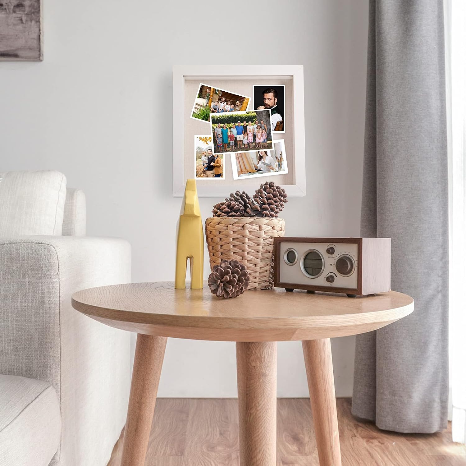 QDSSDECO 12x12 Shadow Box Frame with Linen Backboard & Real Glass, Wood Display Case, Deep Showcase to Hang The Photos