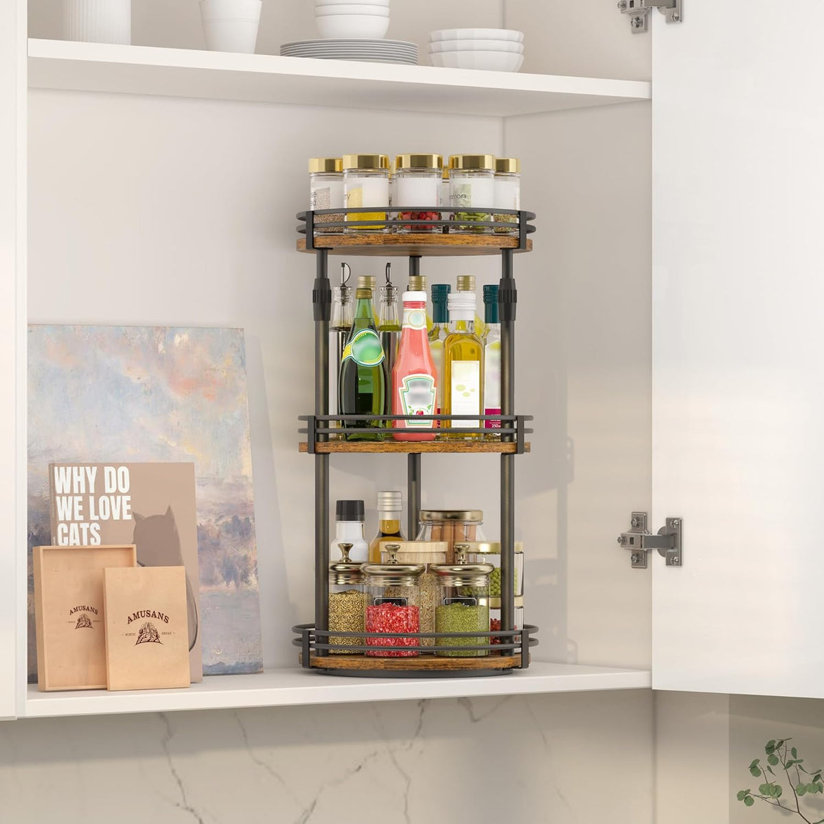 Across-Star Lazy-Susan-Organizer-Spice-Rack, 3-Tier Rotating Spice Organizer For Cabinet Pantry, Seasoning Holder Shelf