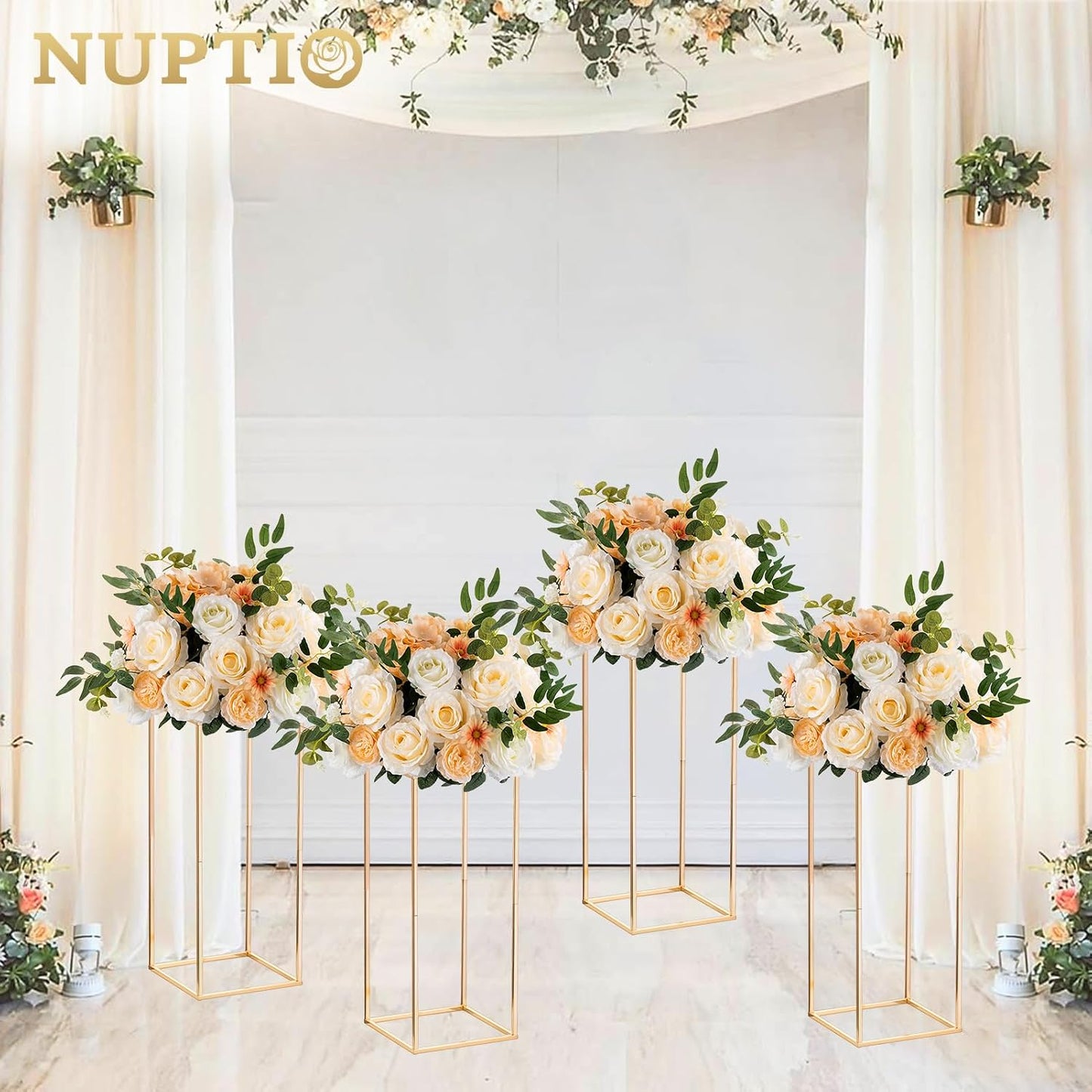 NUPTIO Gold Stands for Centerpieces, Geometric Column, 23.6" Tall, 2 Pcs