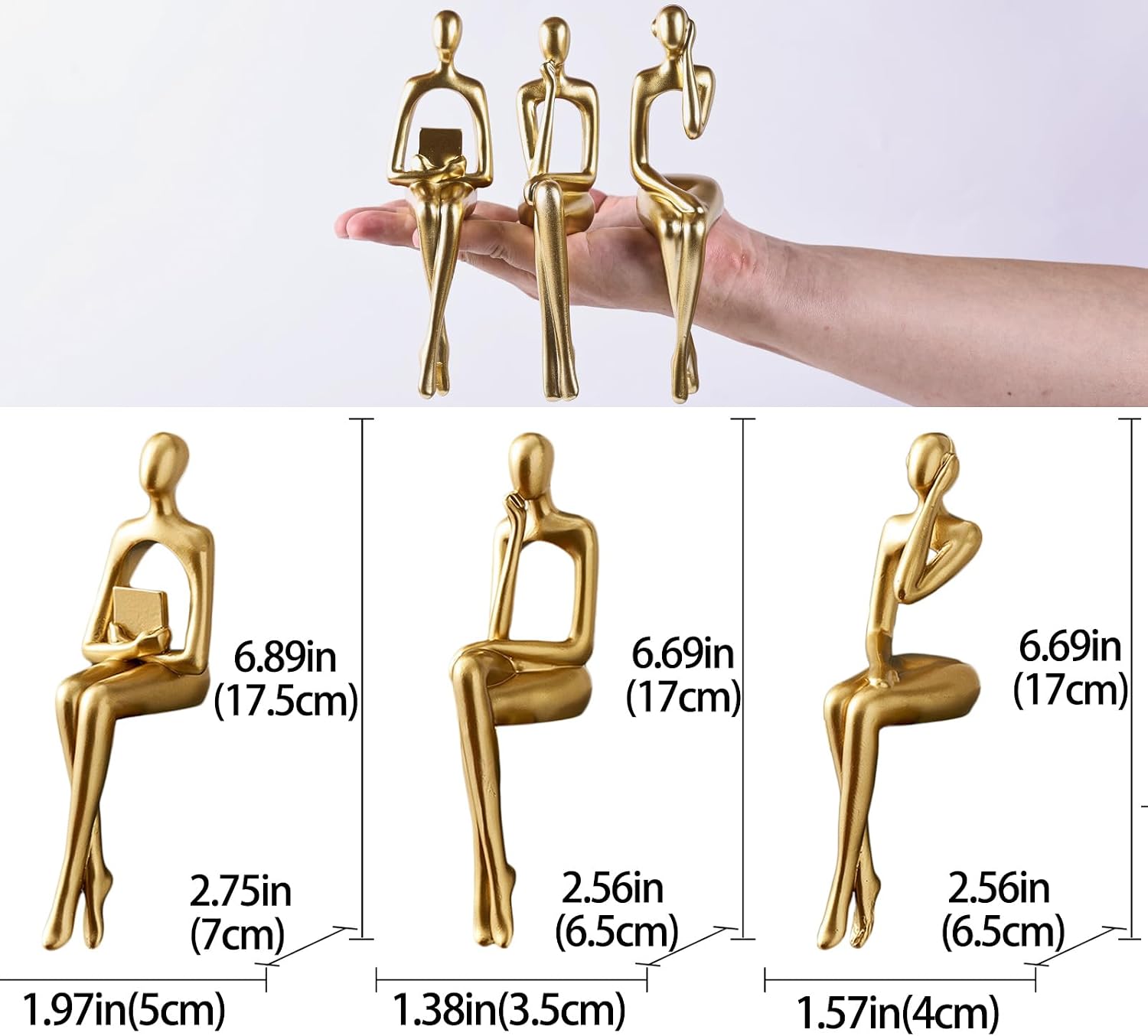 Resin Reading Sculpture Decor Sitting Thinker Statue Abstract Sculptures / Gold