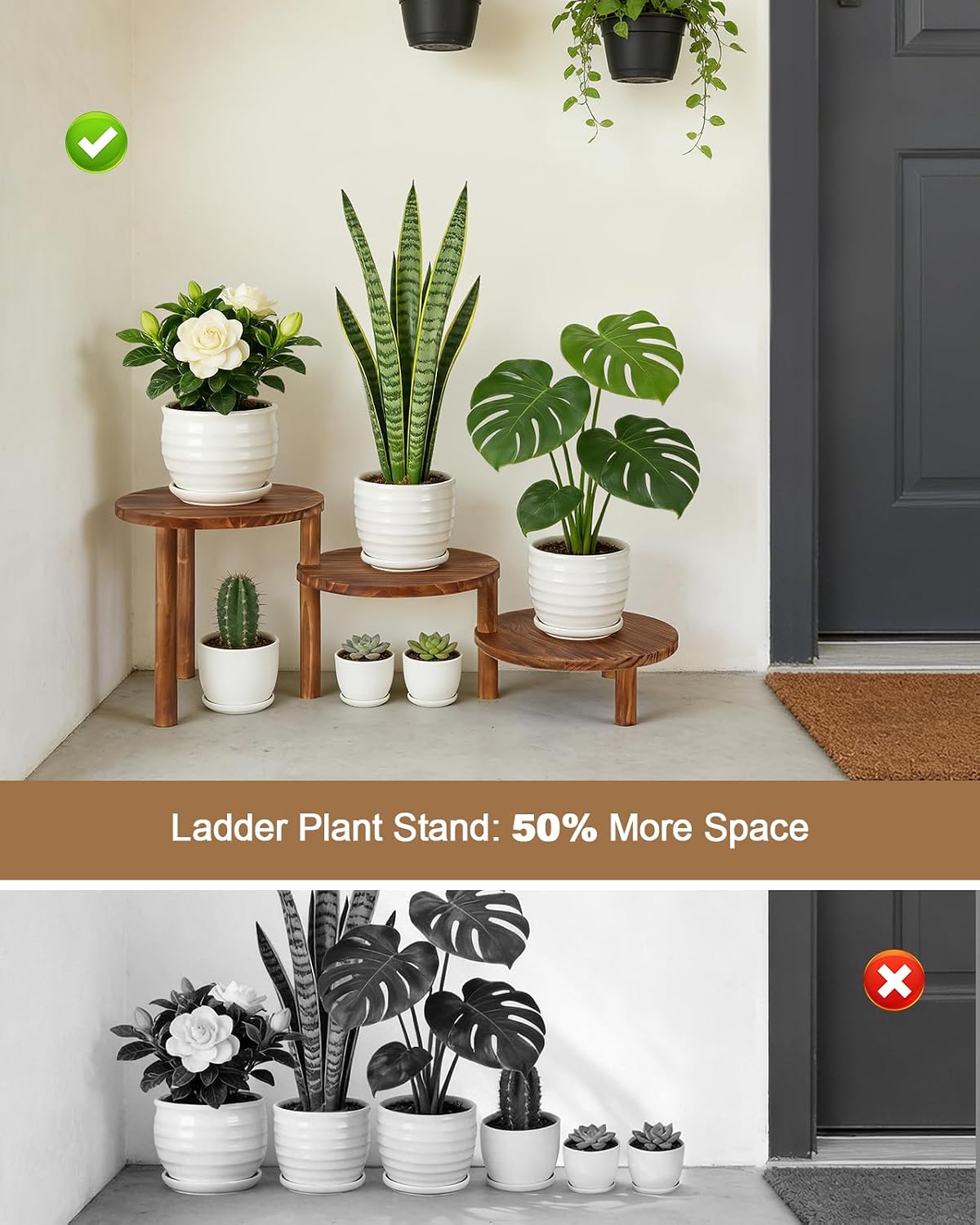 3 Tier Ladder Plant Stand, Adjustable Plant Shelf for Indoor Plants | Long Plant Holder for Miltiple Plants, Deformable