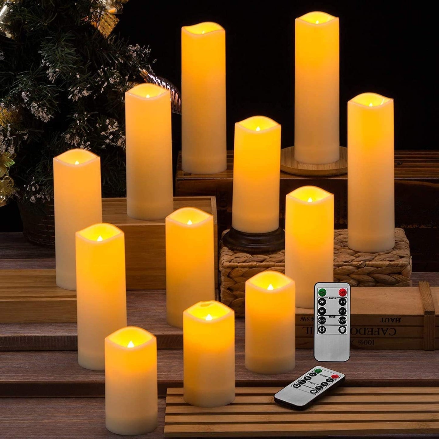 CLTNIKET12-Pack LED Flameless Candles(D 2.2''X H 4'' 5'' 6'' 7'') with Remote Control Waterproof Outdoors & Indoors
