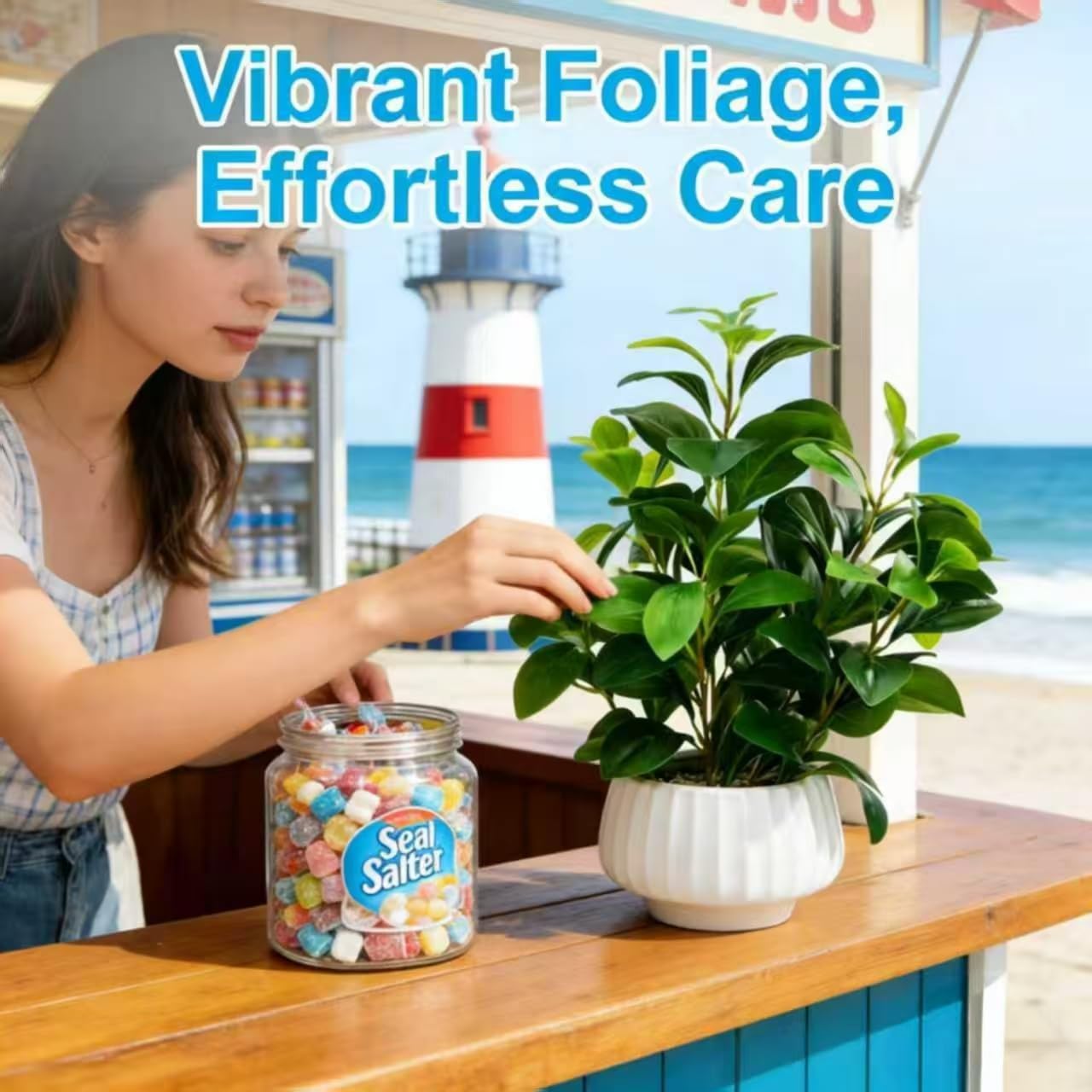 Artificial Peperomia Plants 16.5" Tall Lifelike Faux Greenery in 6" Ribbed Ceramic / Plant-b / White
