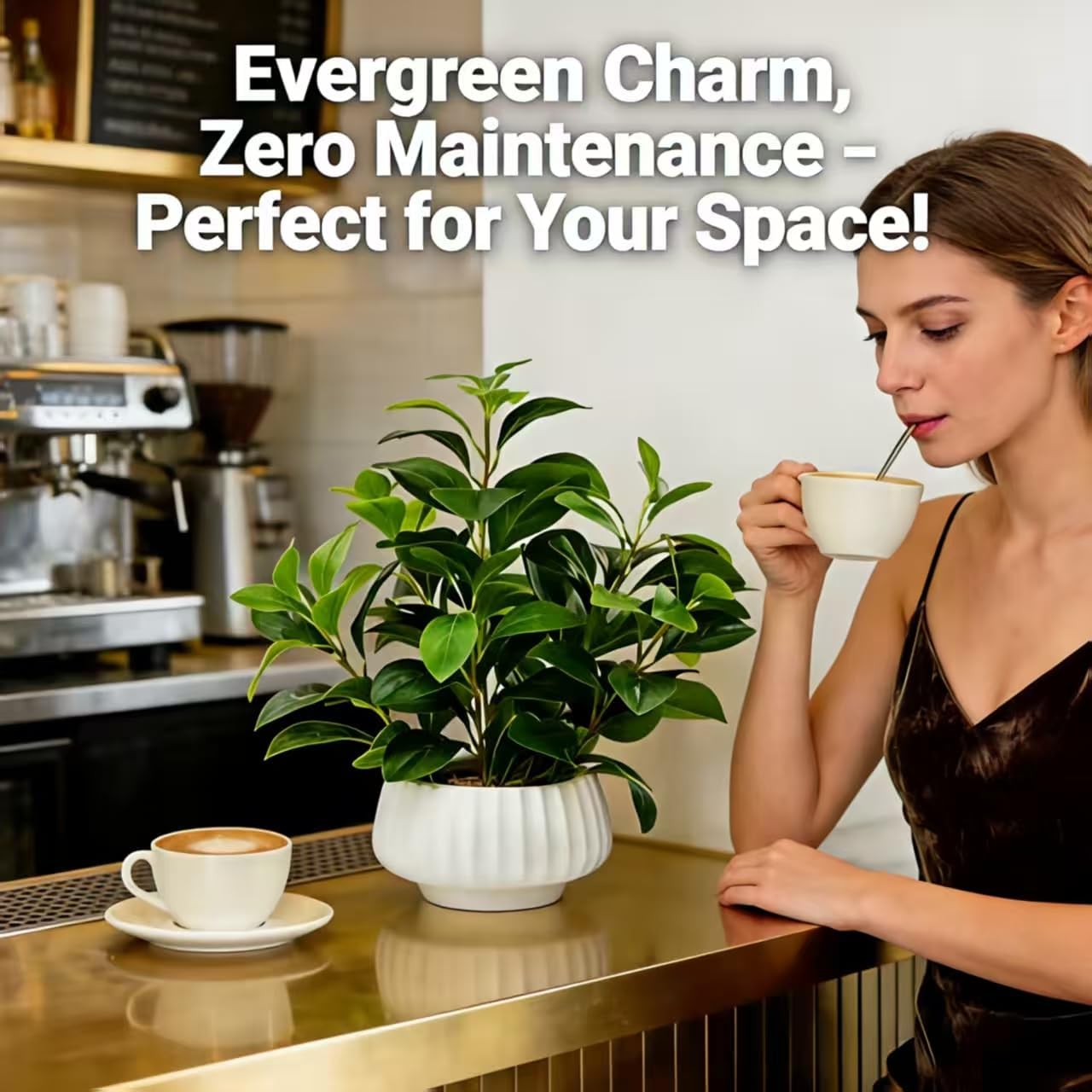 Artificial Peperomia Plants 16.5" Tall Lifelike Faux Greenery in 6" Ribbed Ceramic / Plant-b / White