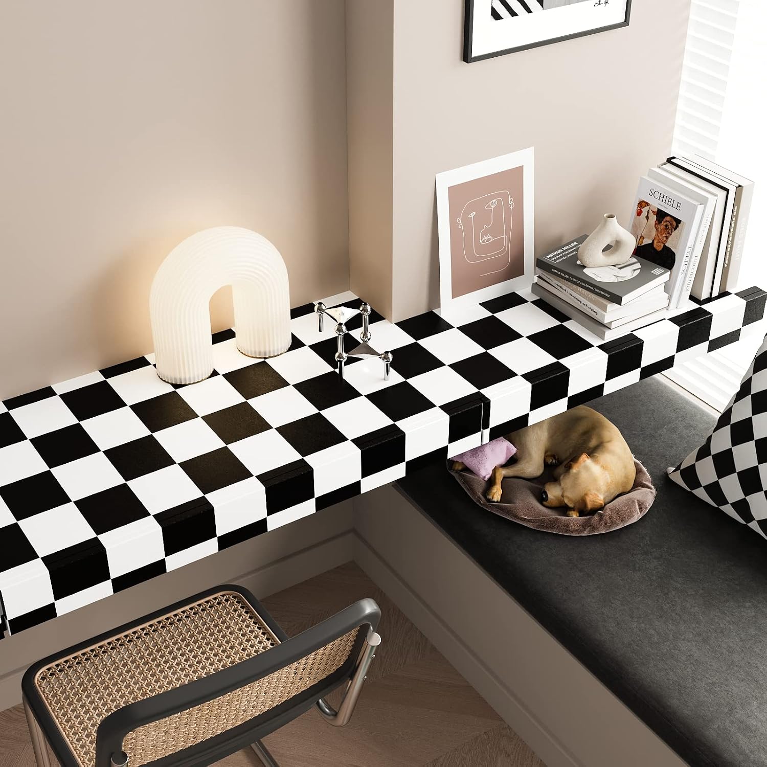 Thick Checkered Wallpaper 32''x118'' and White Peel and Stick Wallpaper Checkered / 32 x 118 / Black