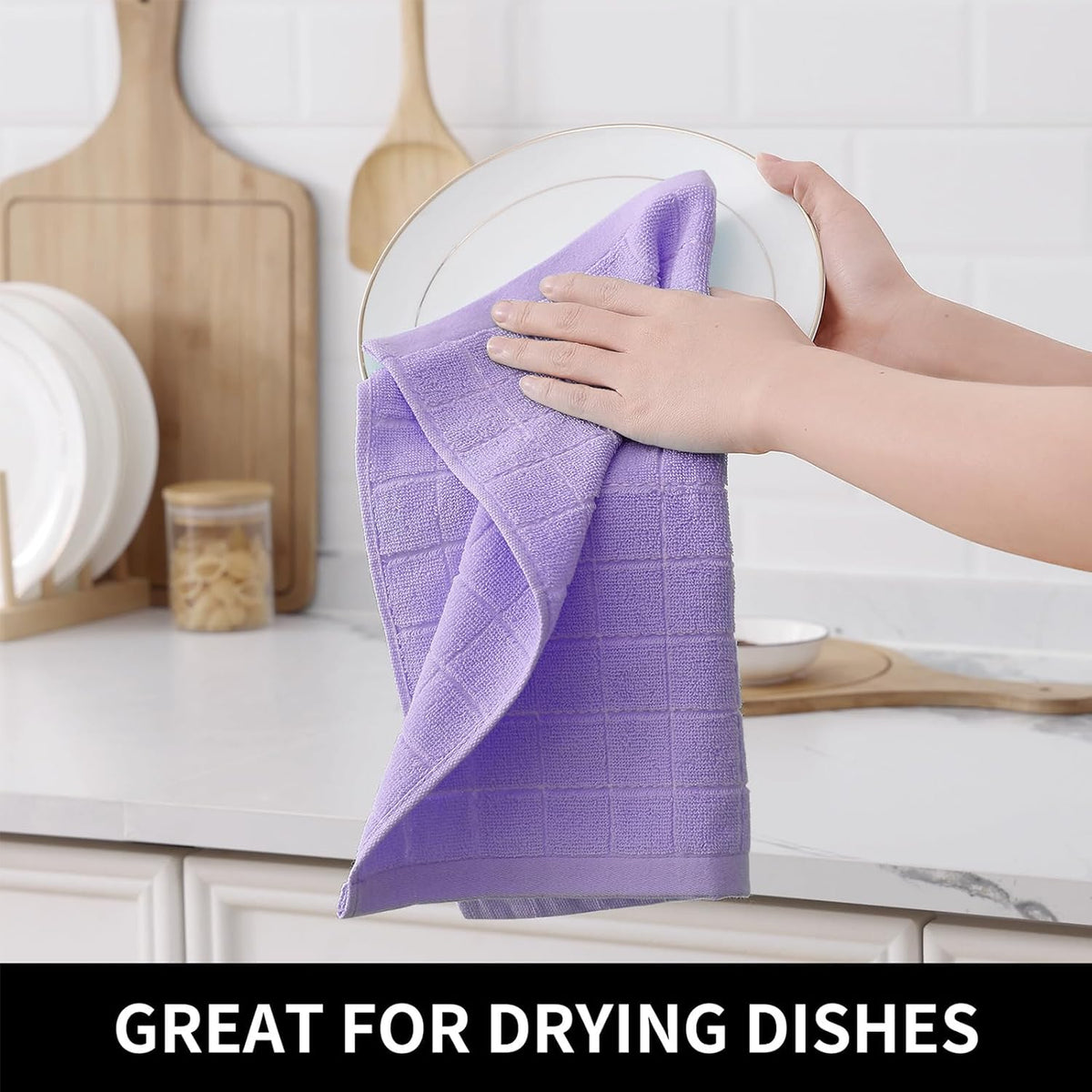 Homaxy 100% Cotton Terry Kitchen Dish Cloths, 12 Pack, Lavender | Ultra Soft and Absorbent Dish Towels for Kitchen