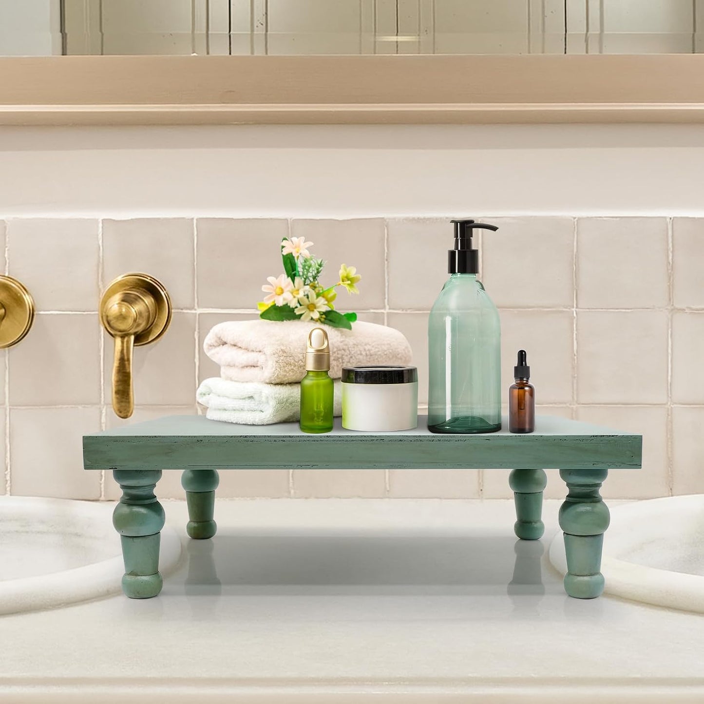 Wooden Riser Decorative Tray / Green