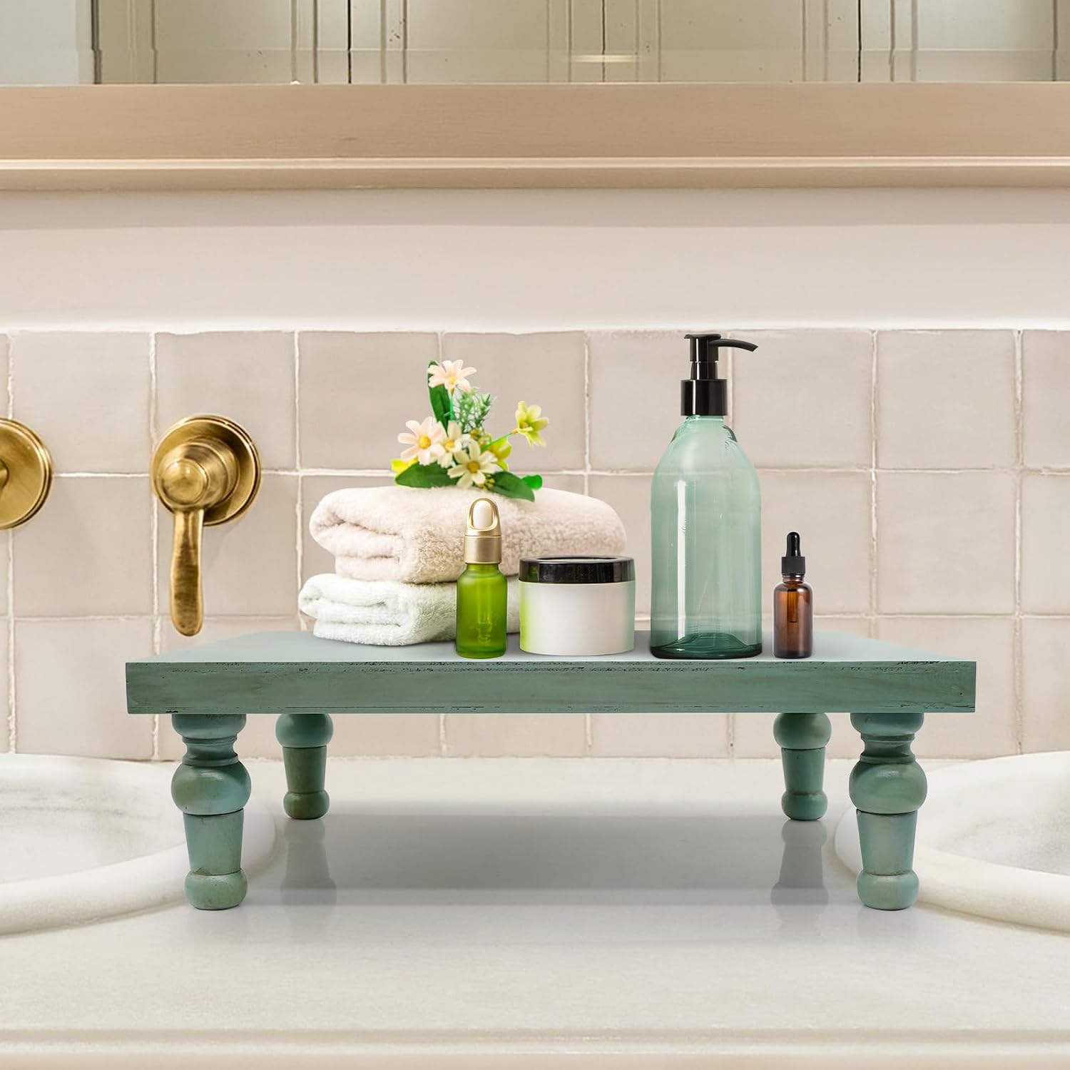 Wooden Riser Decorative Tray / Green