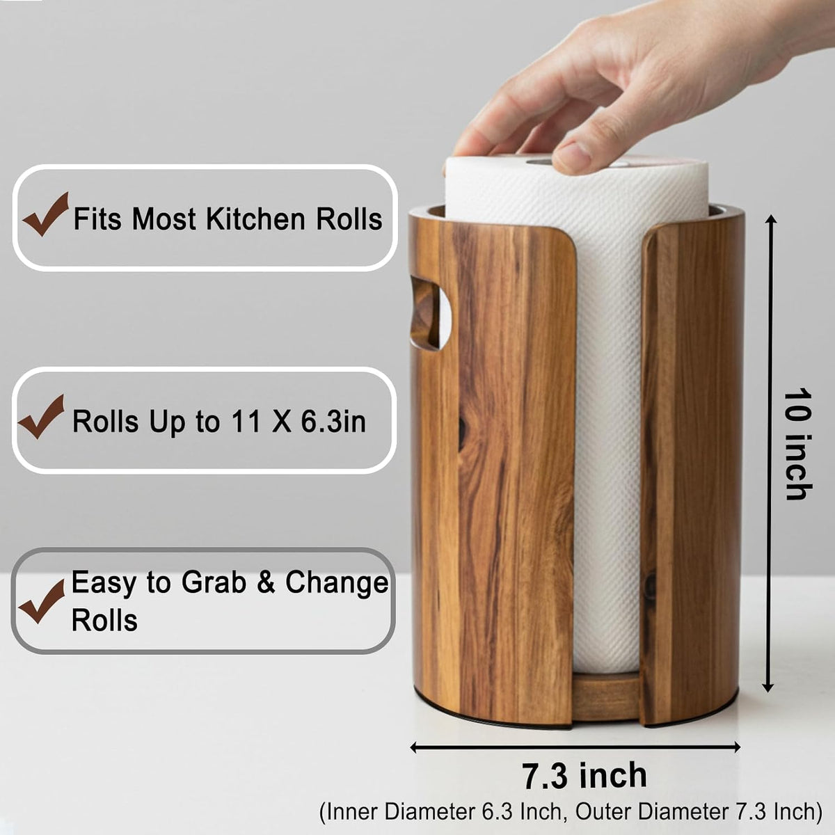 Acacia Wood Paper Towel Holder for Countertop with Splash Guard & Handles | Acacia Wooden Natural Color, Splash Guard