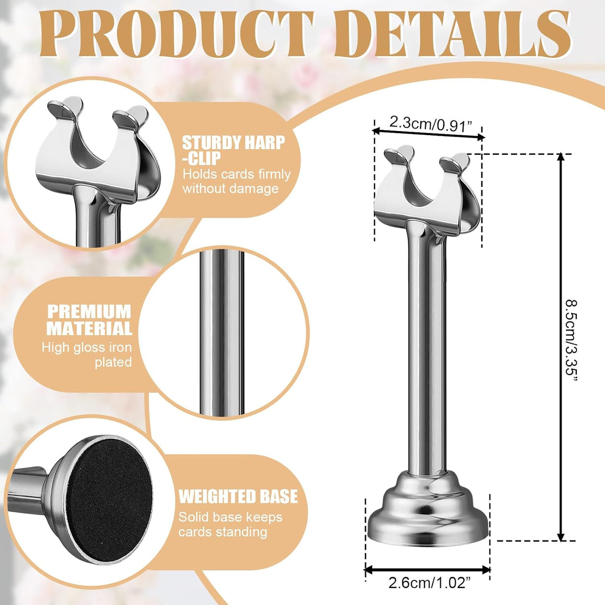 24 Pcs Silver Metal Table Number Holders 3.15 Inch Wedding Place Card Holders Bulk Harp Clip Table Sign Stands Card