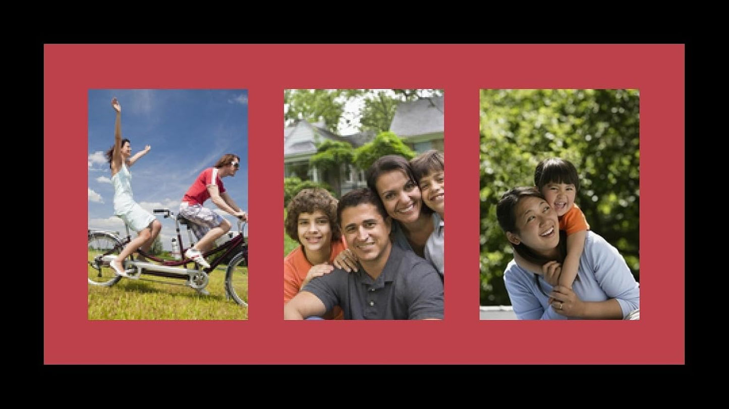 ArtToFrames Collage Photo Frame Single Mat with 3-5x7 Openings with Satin Black Frame and Rouge mat.