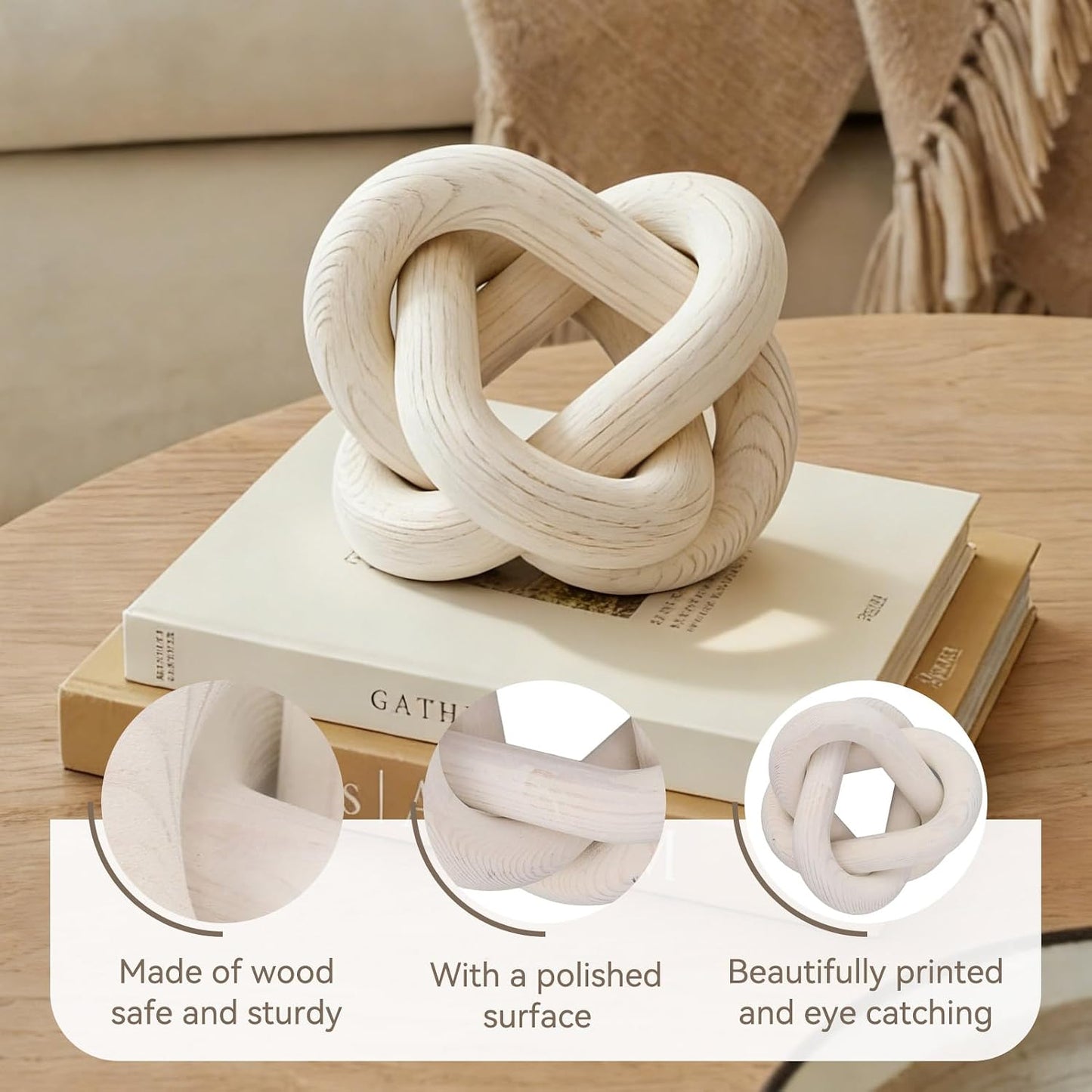 3 Link Decor Wood Knot Wooden Chain Link Decorations Hand Carved Decorative Wooden Knot for Coffee
