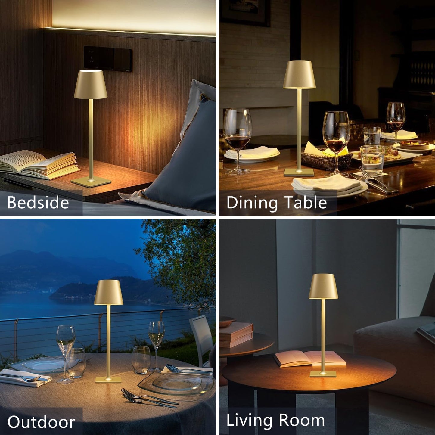 Fizrice Gold Rechargeable Table Lamp 4 Pack Portable Cordless Light