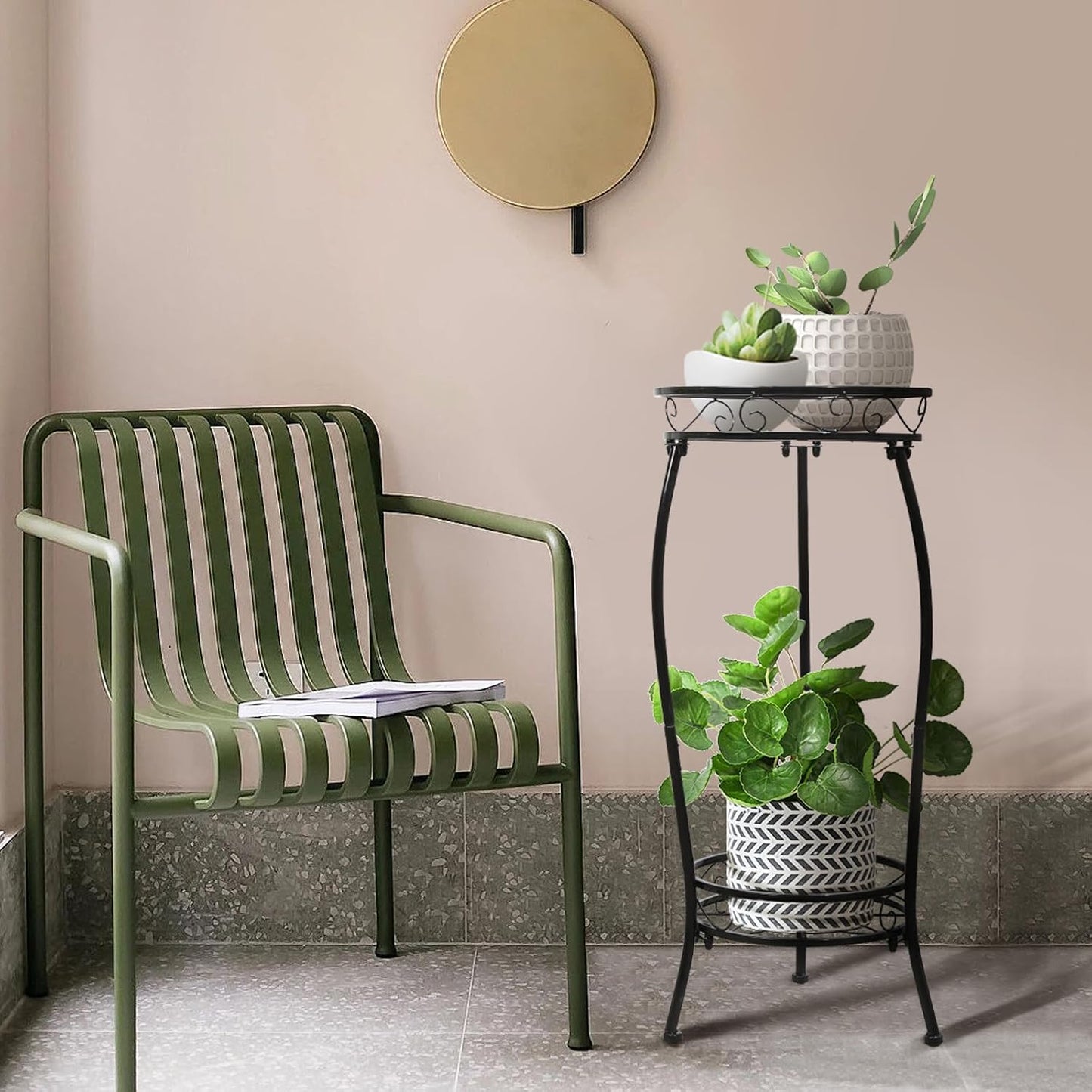 2 Pack Plant Stand Indoor Outdoor 2 Tier 27" Tall Metal Potted Holder Rack Flower Pot Stand Heavy Duty Plant Shelf