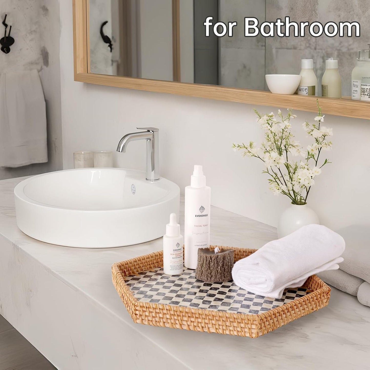 Hexagon Rattan Tray / Black Checker