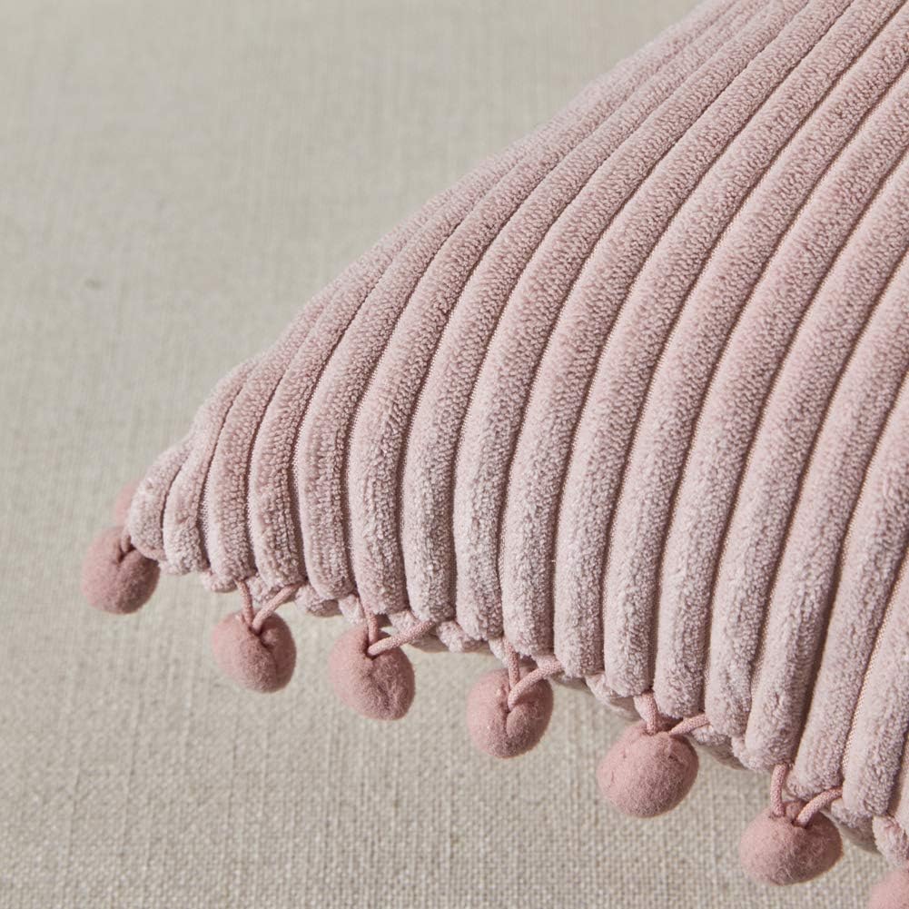 Soft Corduroy Solid Square Cushion Case Pillow Cases / 18 x 18 / Blush Pink / Set of 2