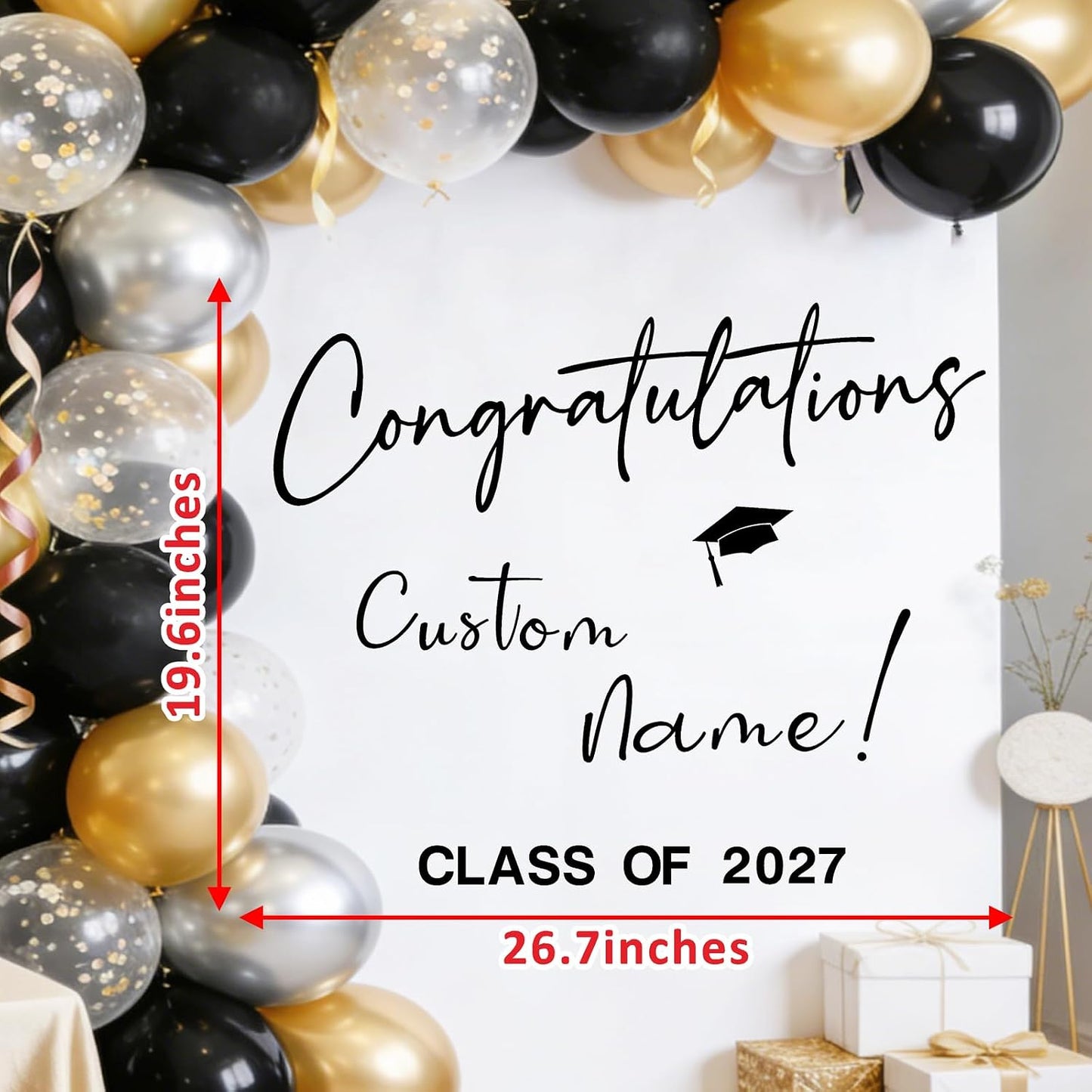 Custom Name Class of 2026 Sign for Backdrop 2026 Graduation Decorations Decals / Black Graduation