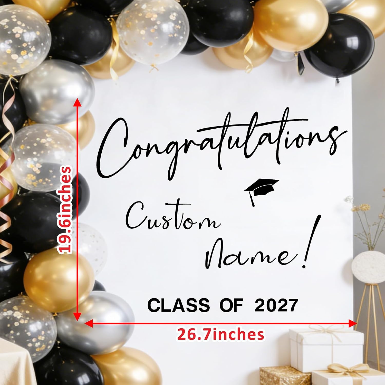 Custom Name Class of 2026 Sign for Backdrop 2026 Graduation Decorations Decals / Black Graduation
