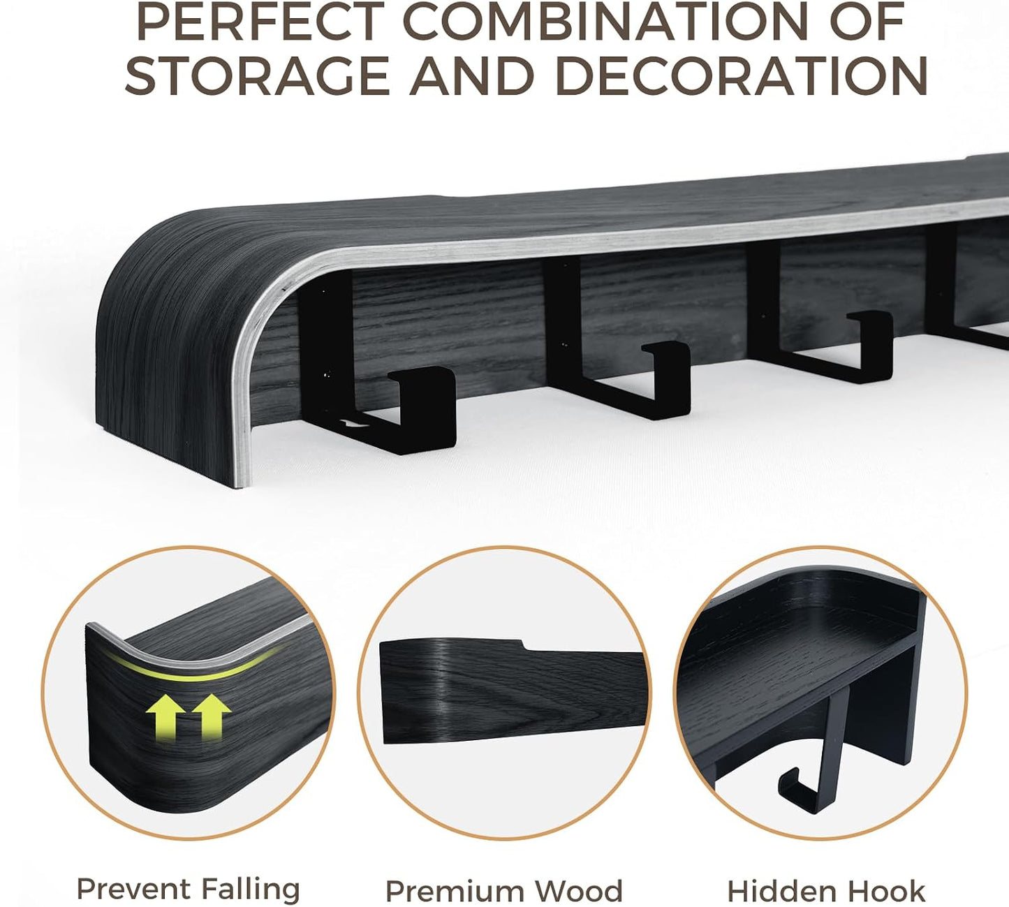 Shelf Entryway Shelf Modern Key Holder Hanger Wall Shelves / Black / 5 Hooks