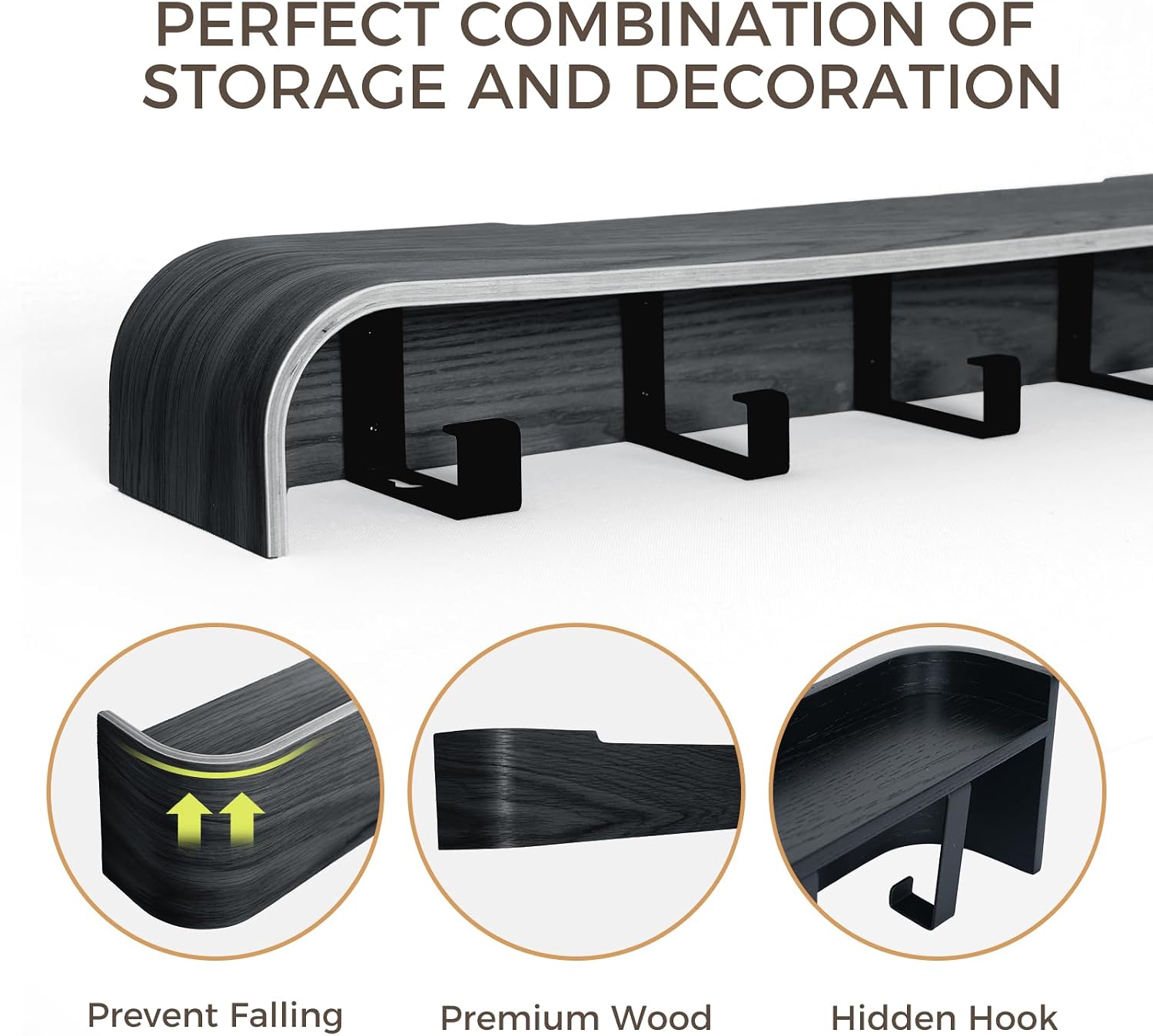 Shelf Entryway Shelf Modern Key Holder Hanger Wall Shelves / Black / 5 Hooks