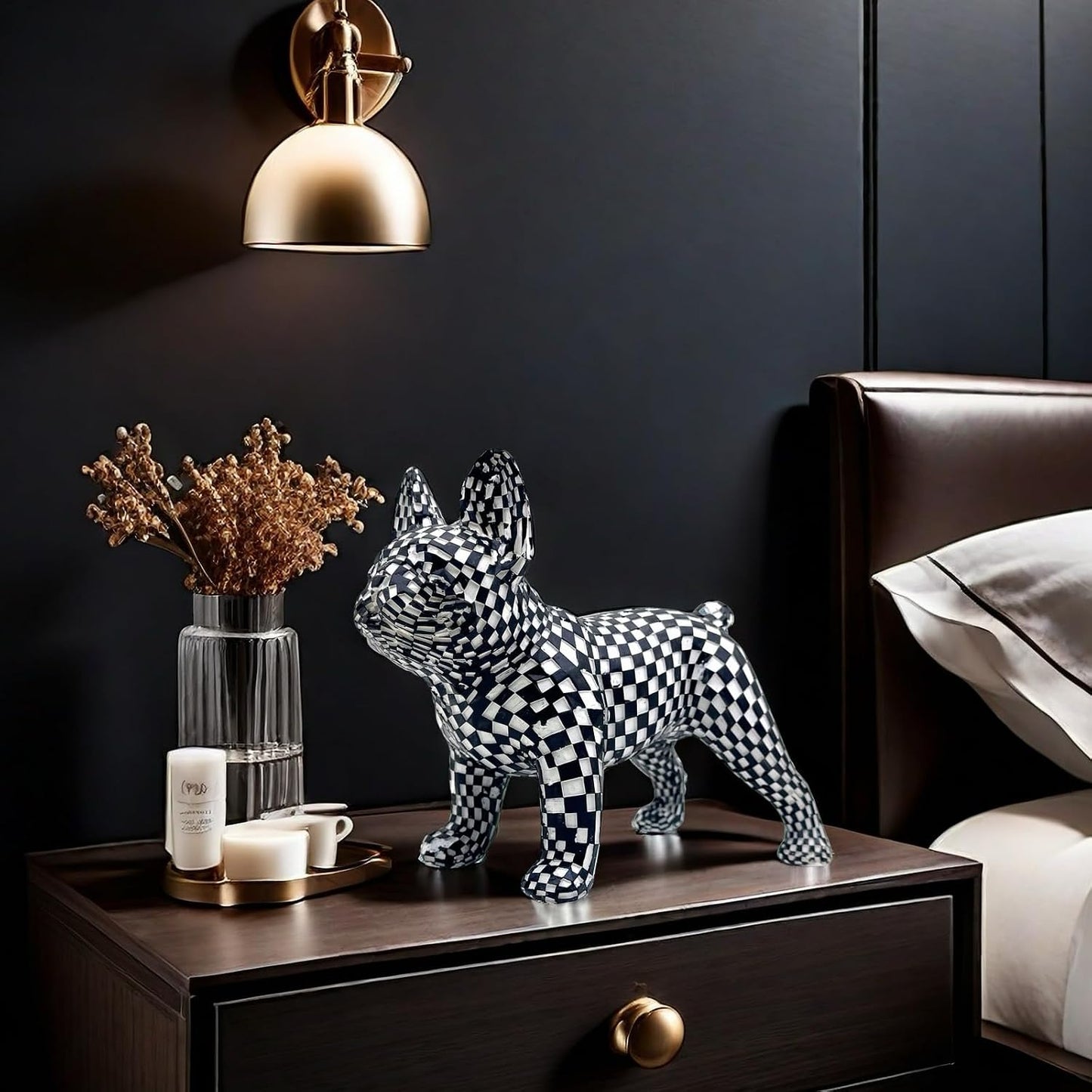 Art Abstract French Bulldog Statue Dog Figurines Sculpture Collectibles Home Office Desktop Decor