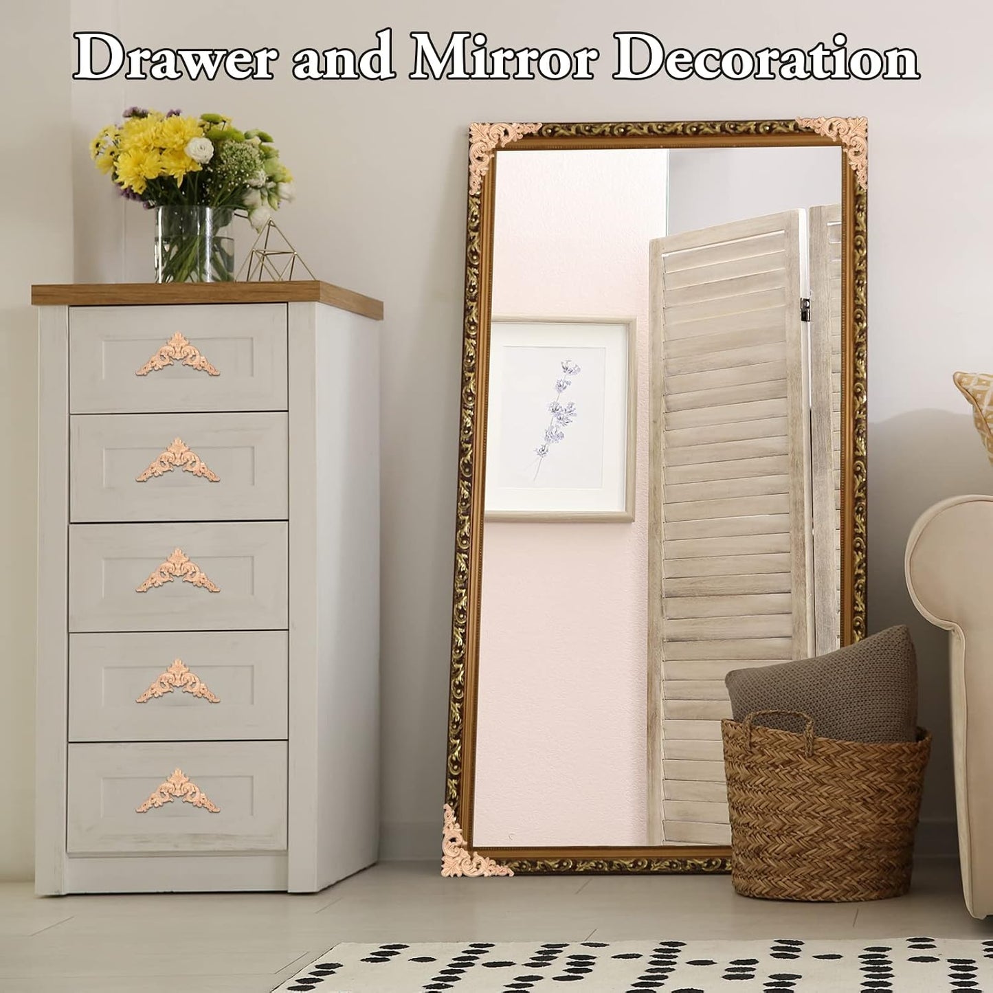 Wood Applique Corner Onlay Decorative Wood Applique DIY Wooden Carved / Delicate Style / Set of 20