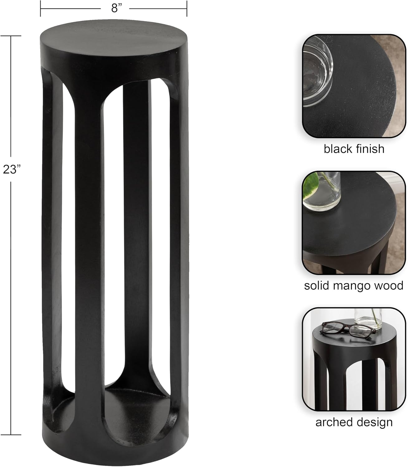 Dahl Modern Wooden Round Drink Table / Black / 8 x 8 x 23
