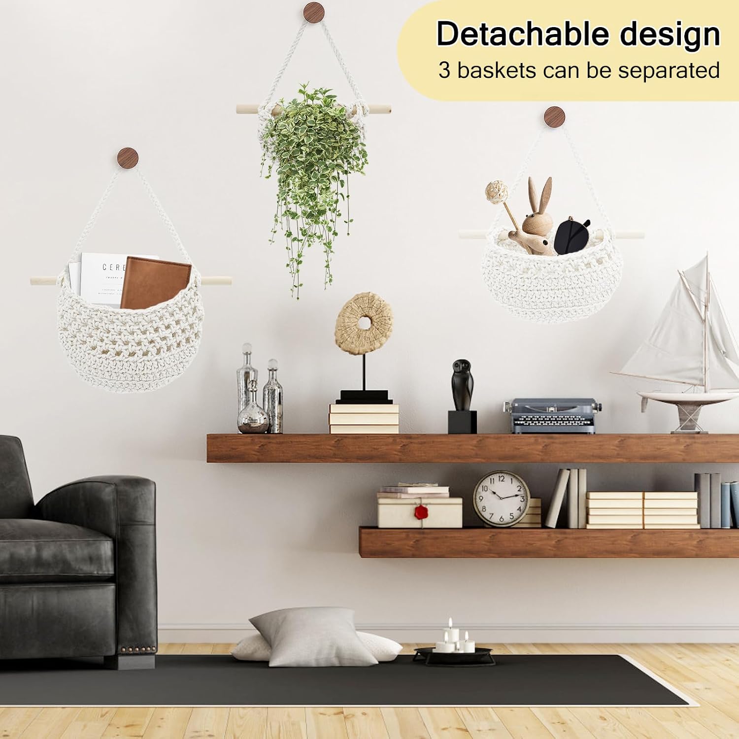 Boho Wall Baskets / White-cotton