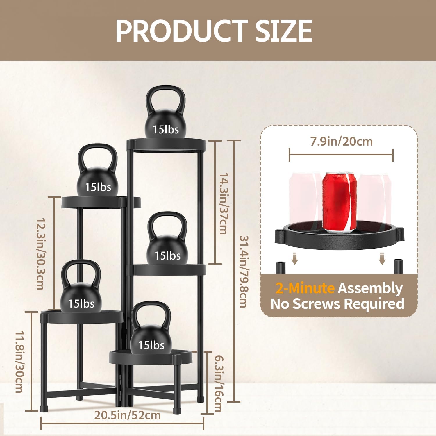 LASZOLA Plant Stand Indoor Outdoor Tall with Plastic Tray, 5 Tiers Black | Corner Folding Flower Display Rack, Modern