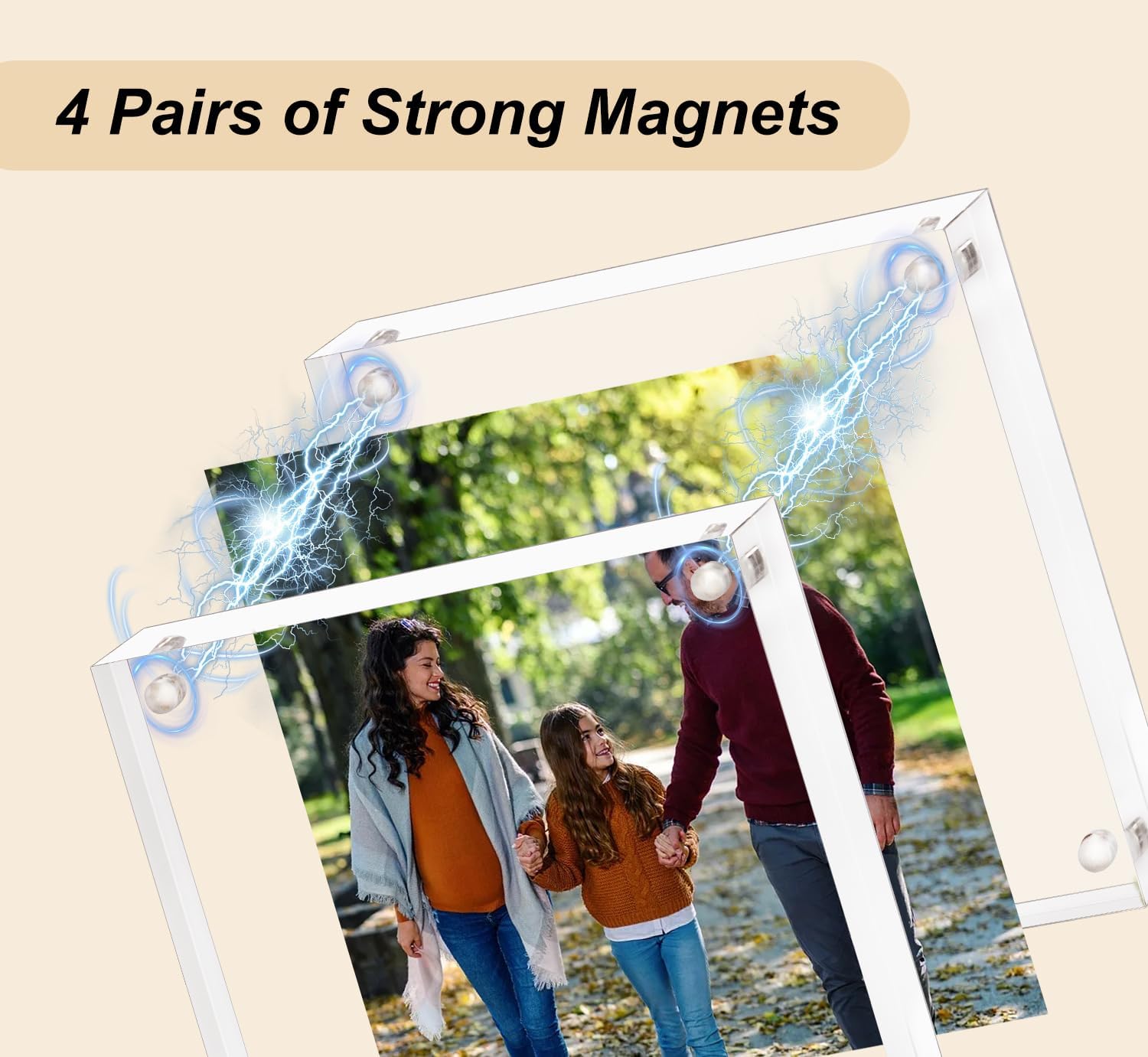 AMEITECH Acrylic Picture Frame 8x8-2 Pack, Clear Double Sided Frameless Photo Frame with Magnetic, Free Standing