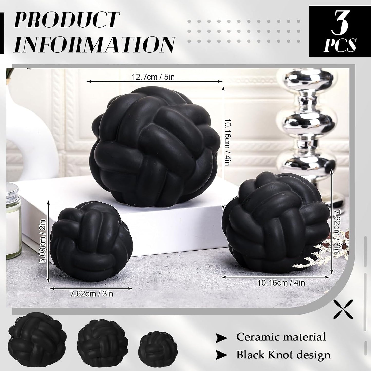 Entry Table Ceramic Aesthetic / Matte Black / Set of 3