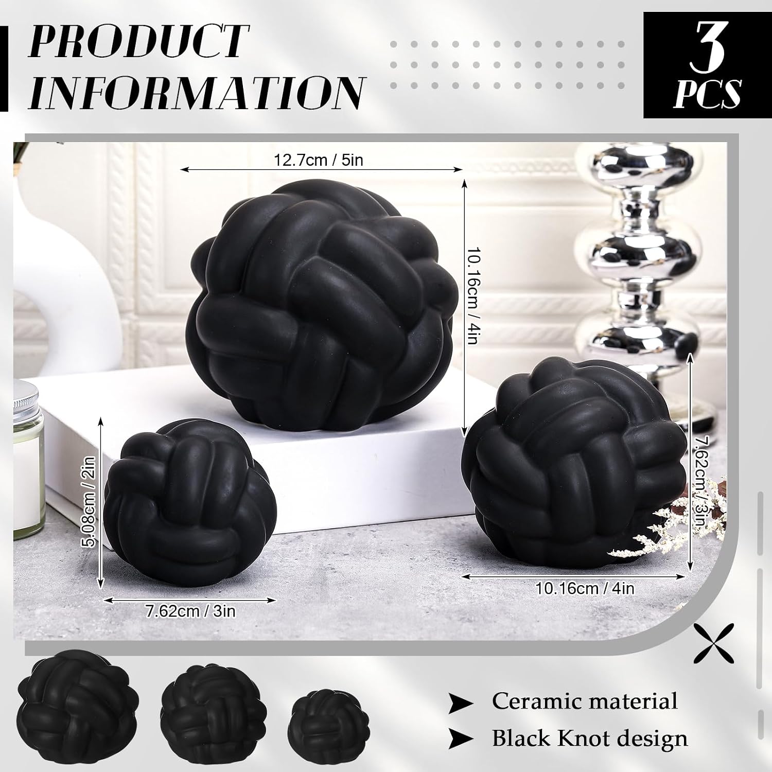 Entry Table Ceramic Aesthetic / Matte Black / Set of 3