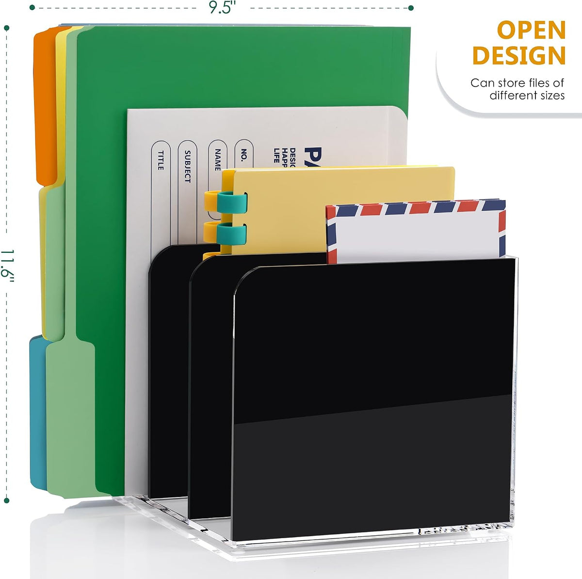 SANRUI Black Acrylic Magazine File Holder Desktap Organizer Folder Sorters | Clear Workspace Document Rack, Bookend
