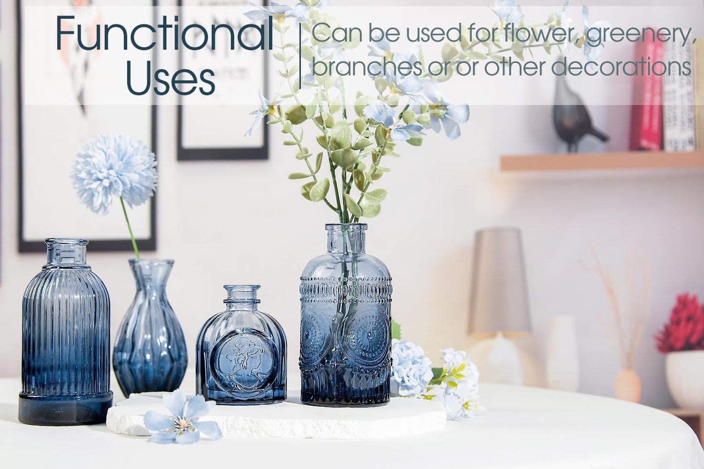 Glass Bud Vases Set / Blue / Set of 12