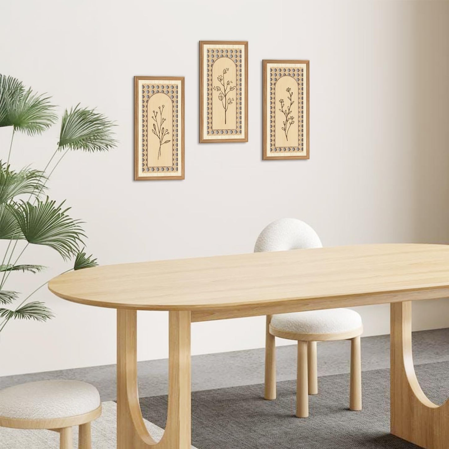 Boho Arch Wicker Wall Decor Unframed Rattan Wood Wall Art Minimalist / Botanical / 8 x 16 / Set of 3