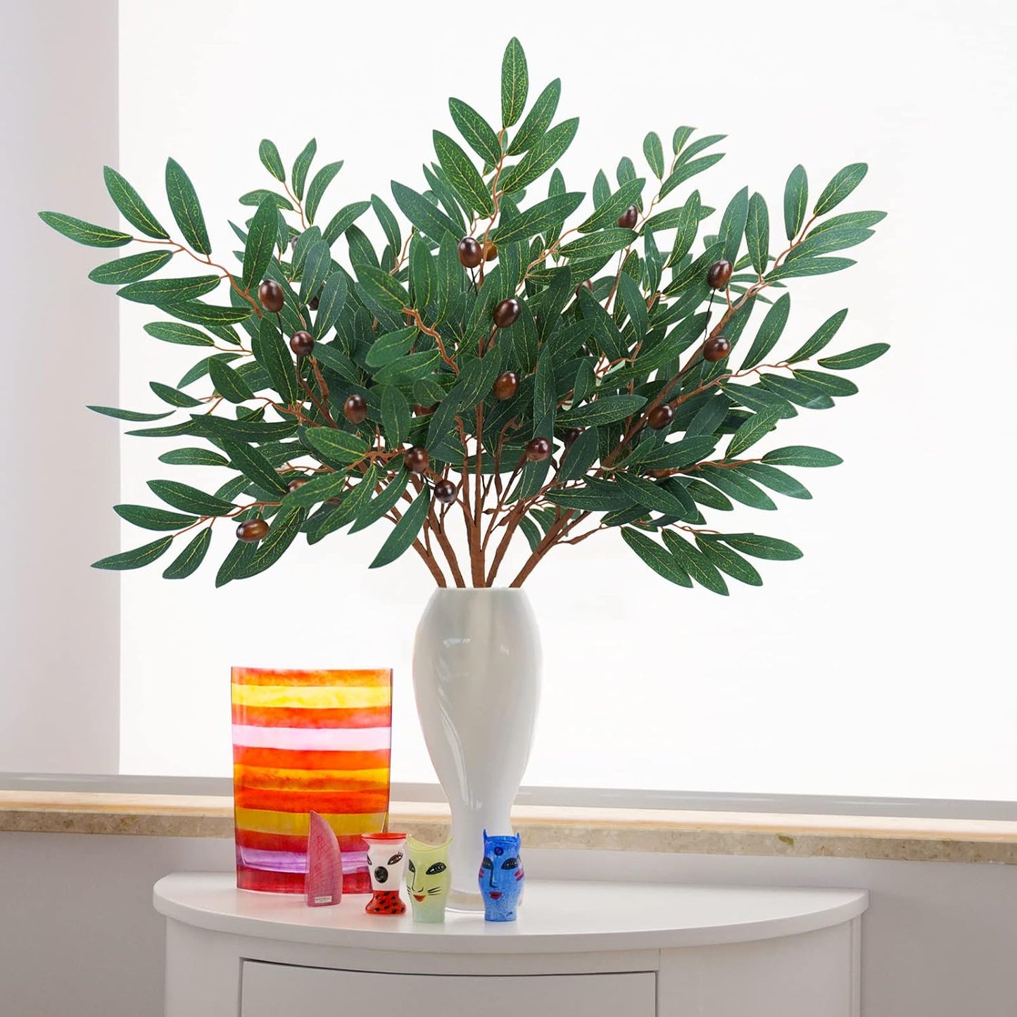 Artificial Olive Branches for Vase 26" Fake Olive Stems Faux Greenery Stems / Green / 6P / Set of 6
