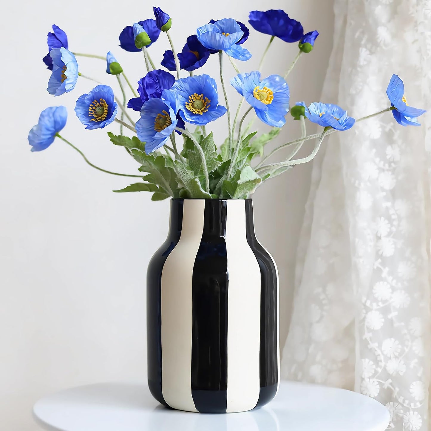White Striped Ceramic Vase / Black