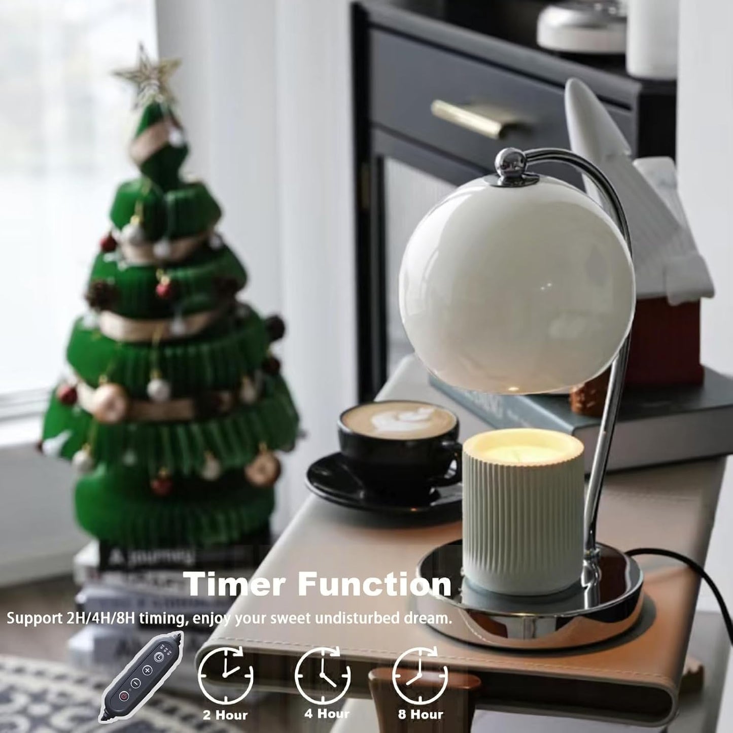 Modern Wide Base Candle Warmer Lamp, Timer/Dimmer (White) | Sleek white wide-base candle warmer with top-down wax