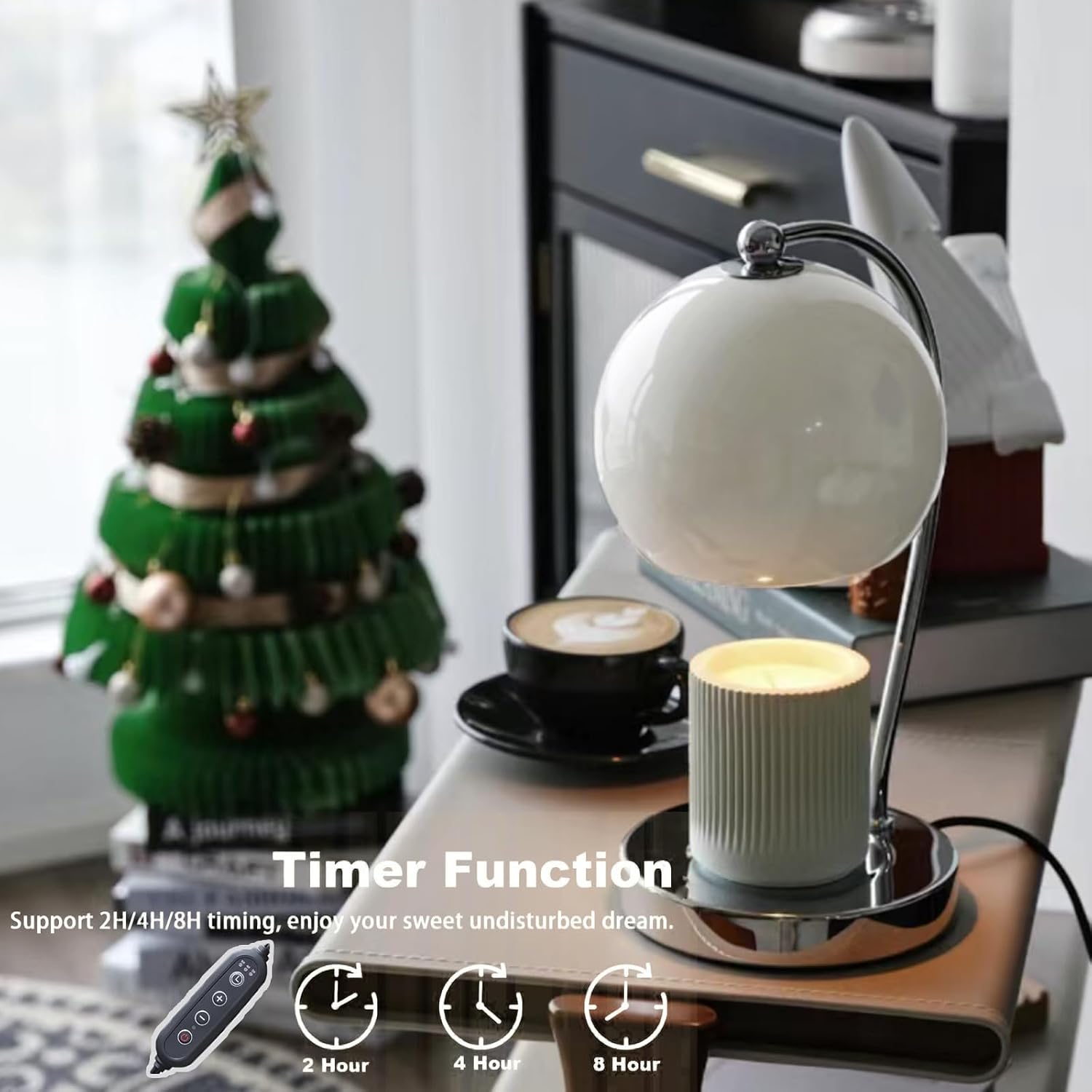 Modern Wide Base Candle Warmer Lamp, Timer/Dimmer (White) | Sleek white wide-base candle warmer with top-down wax