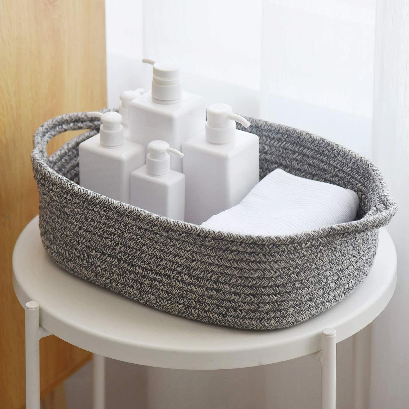 Woven Cotton Rope Storage Basket / Grey